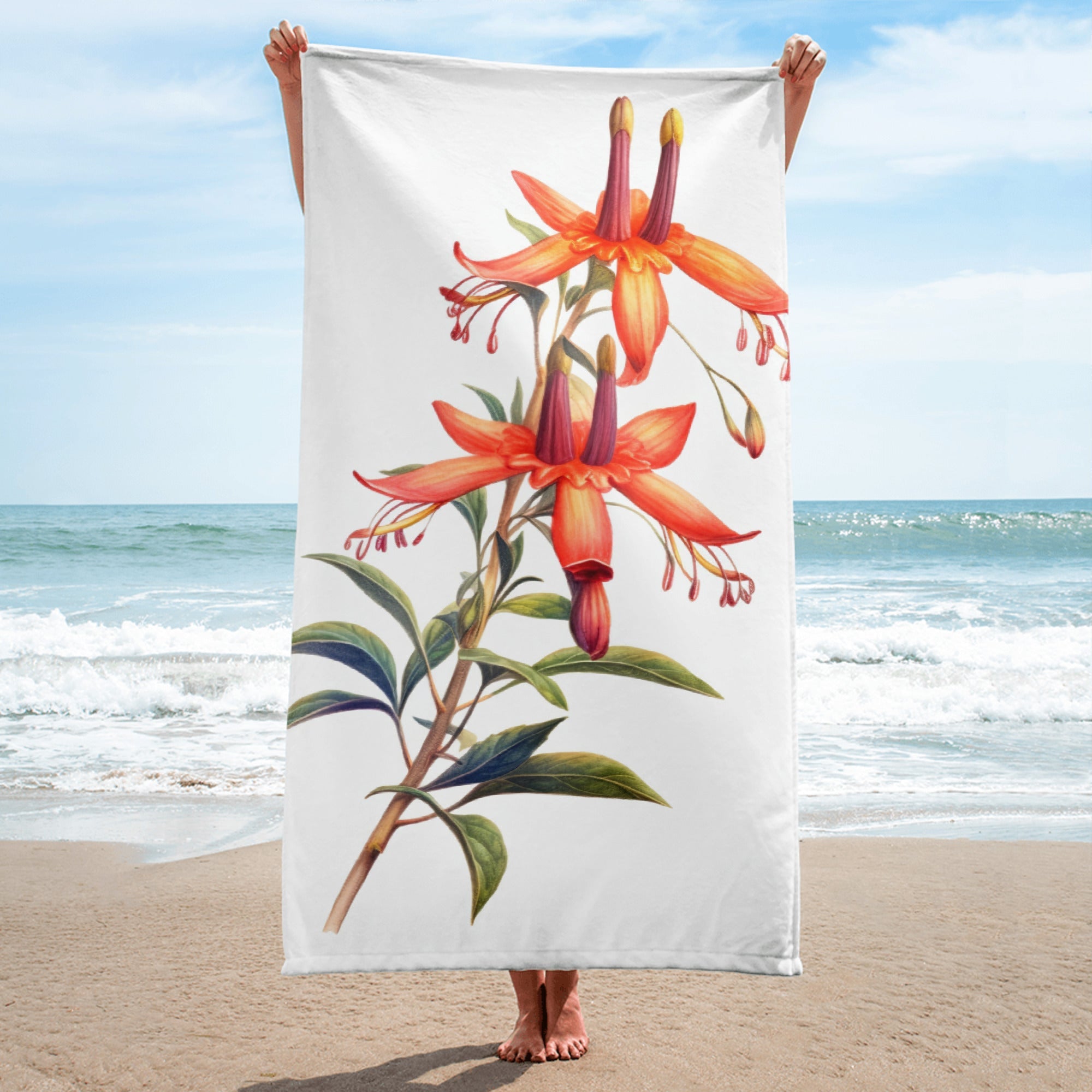 California Fuchsia Flower Beach Towel by Visual Verse - Image 1