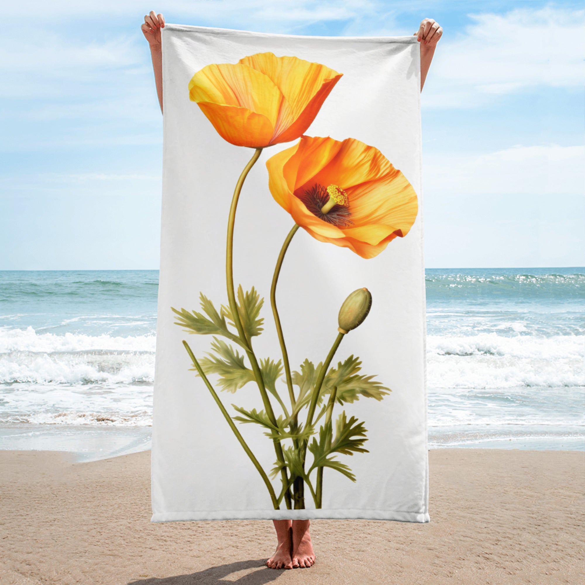 California Poppy Flower Beach Towel by Visual Verse - Image 1