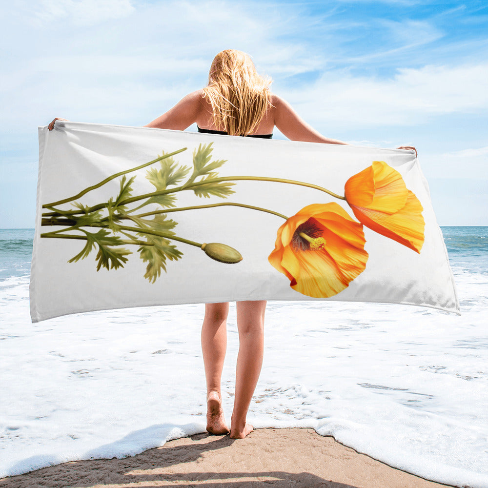 California Poppy Flower Beach Towel by Visual Verse - Image 2