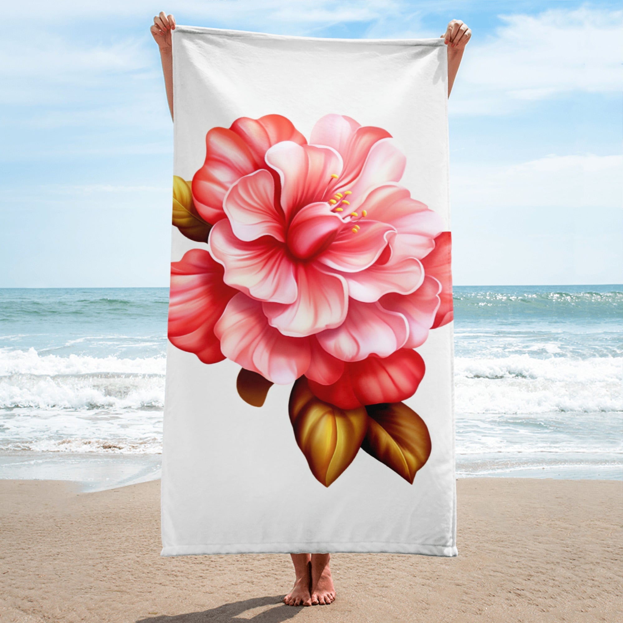 Camellia Flower Beach Towel by Visual Verse - Image 1