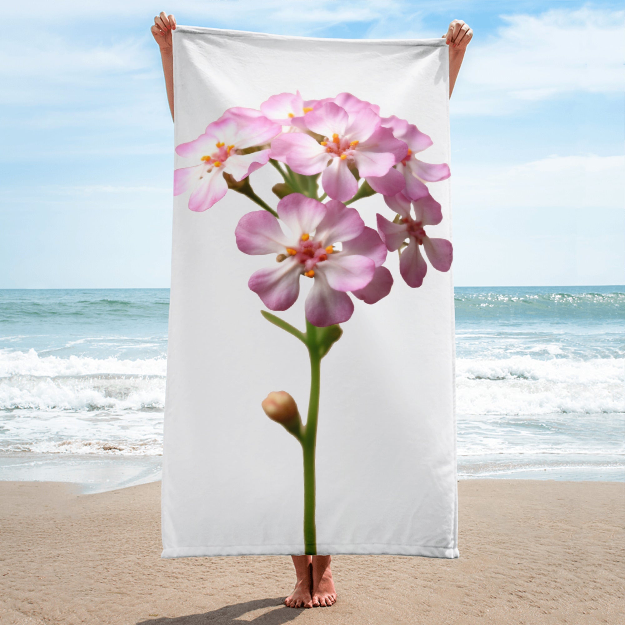 Candytuft Flower Beach Towel by Visual Verse - Image 1