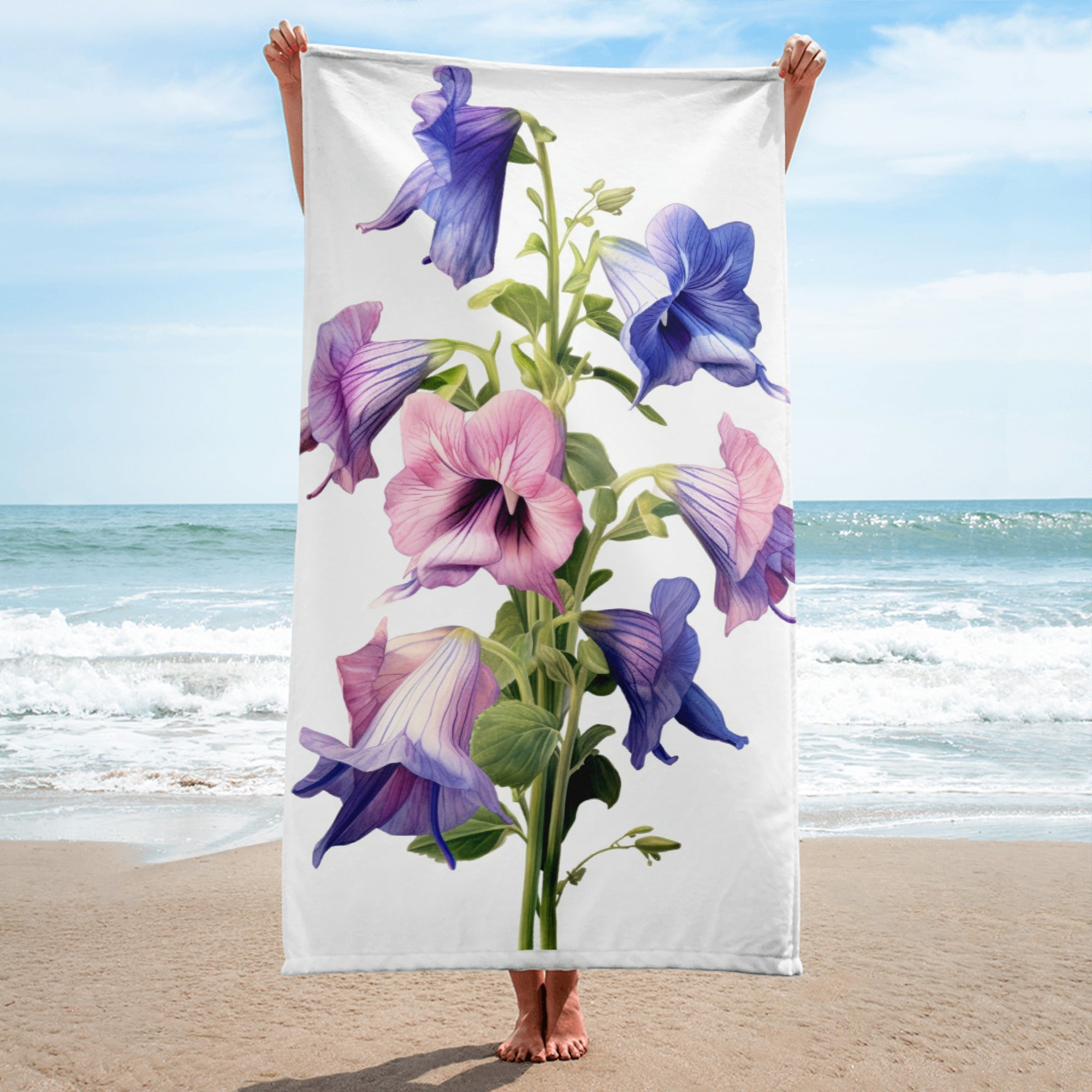 Canterbury Bells Flower Beach Towel by Visual Verse - Image 1
