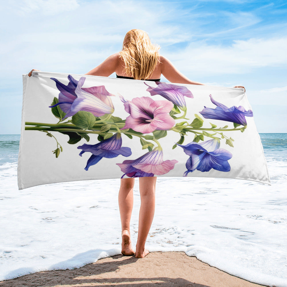 Canterbury Bells Flower Beach Towel by Visual Verse - Image 2