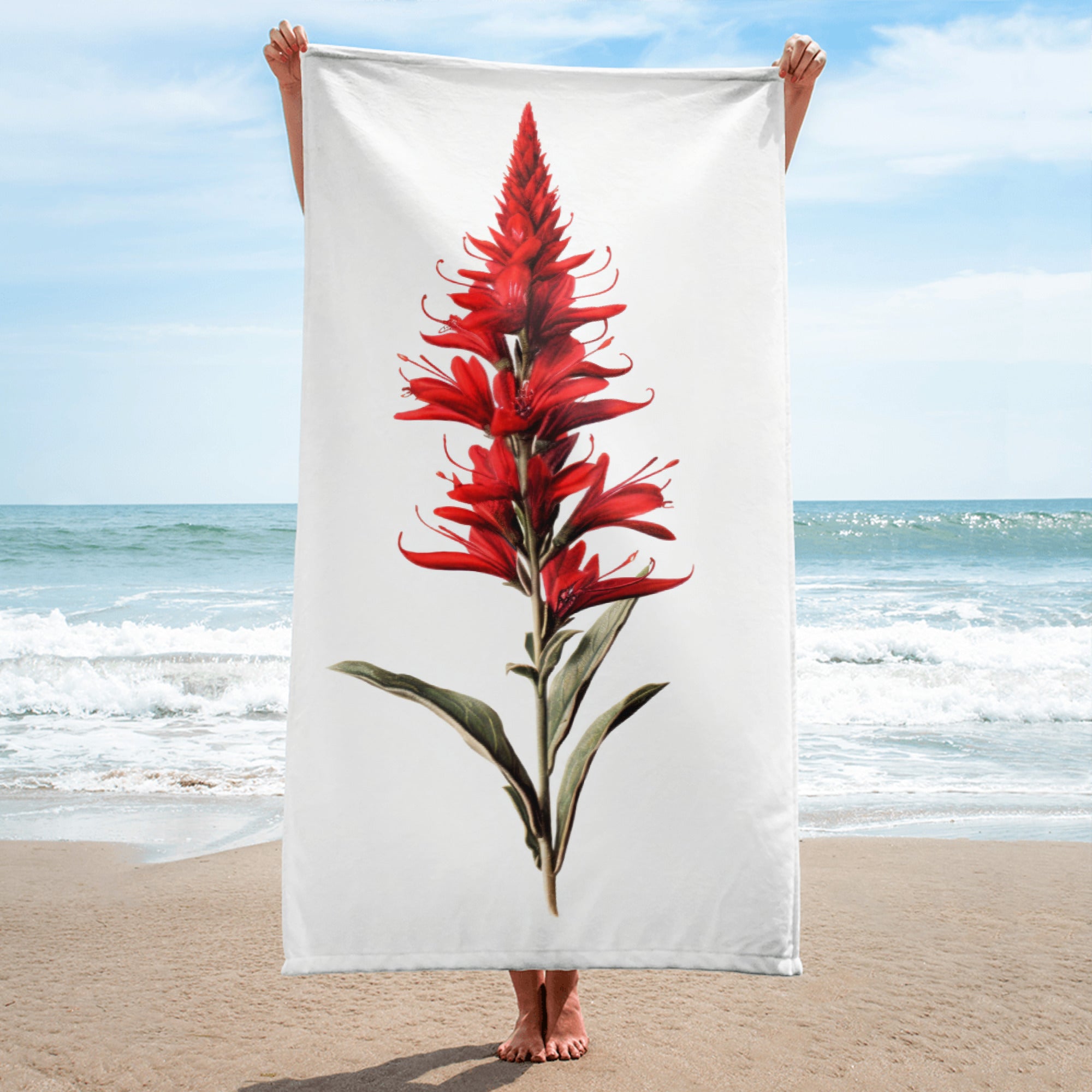 Cardinal Flower Beach Towel by Visual Verse - Image 1