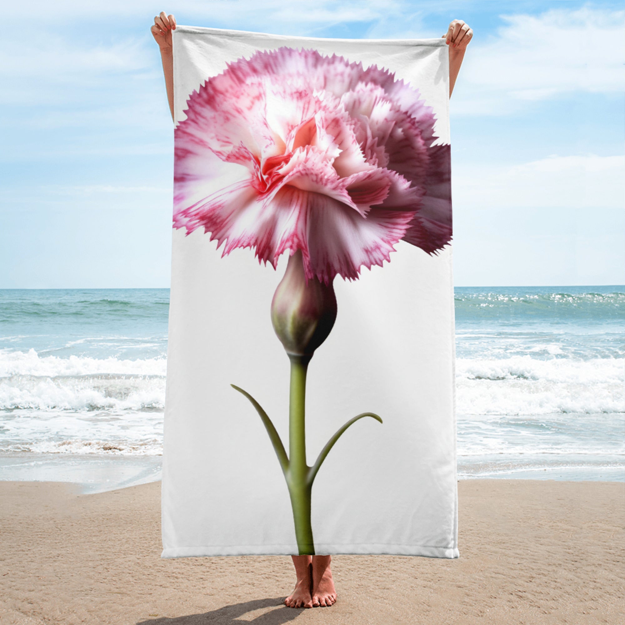 Carnation Flower Beach Towel by Visual Verse - Image 1