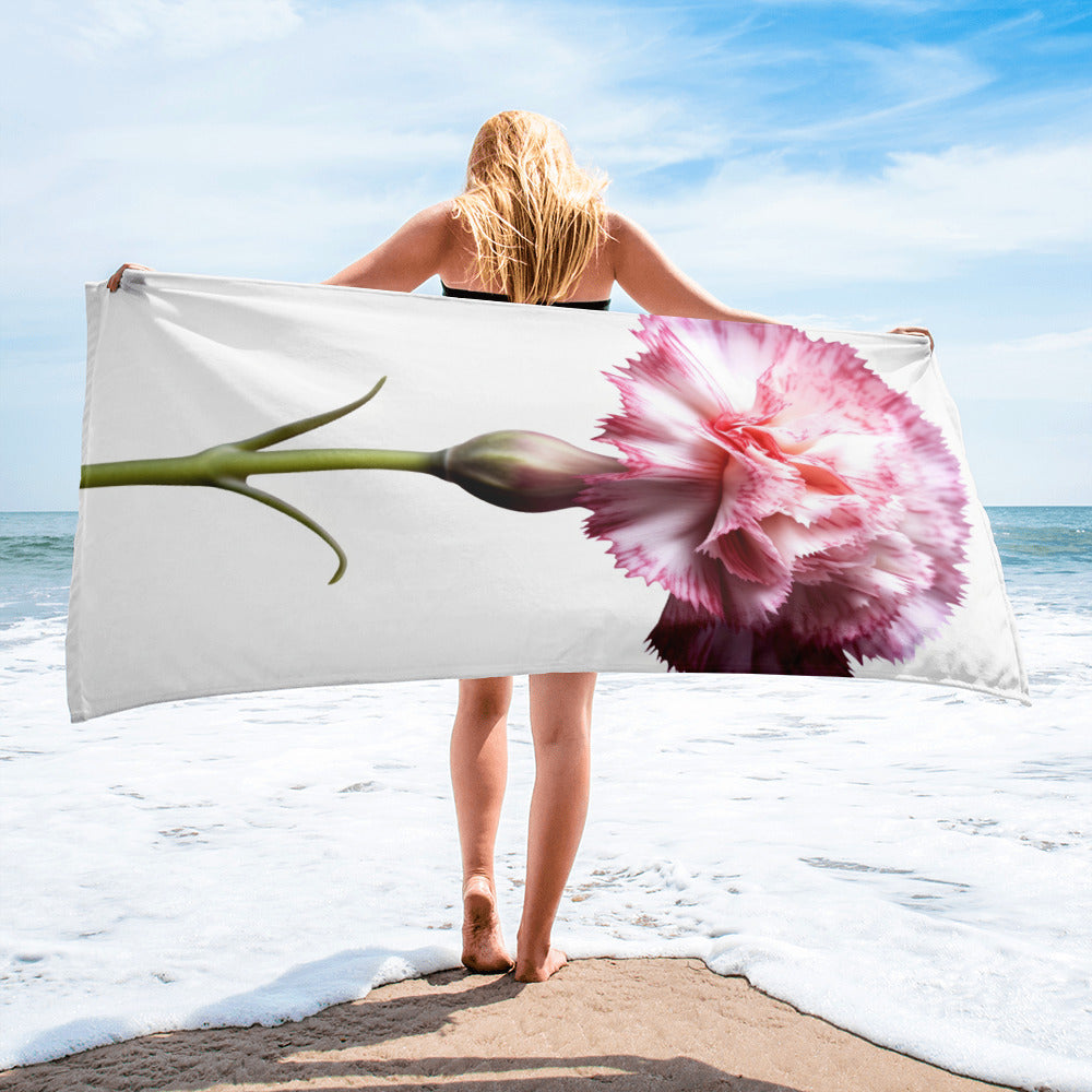 Carnation Flower Beach Towel by Visual Verse - Image 2