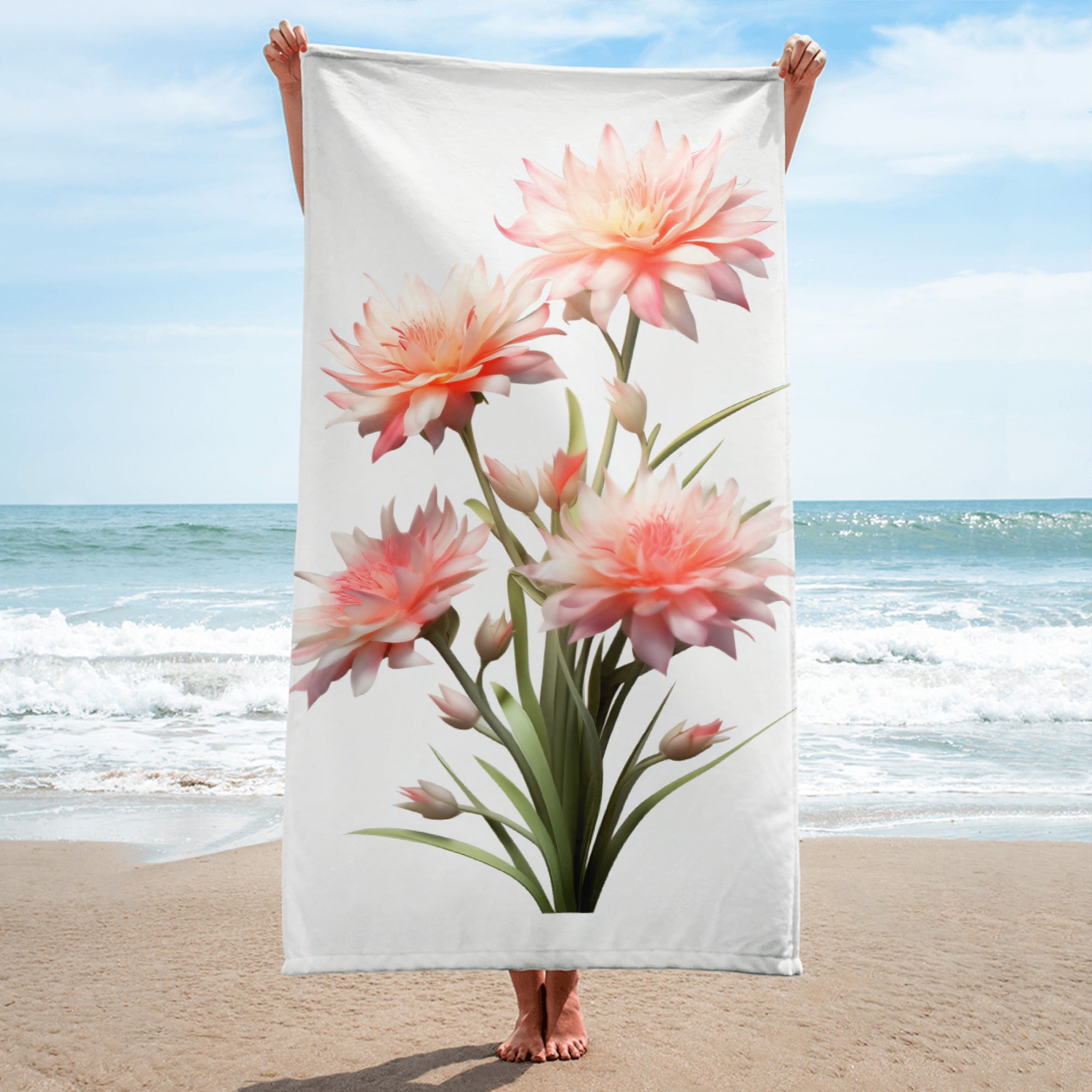 Cheddar Pinks Flower Beach Towel by Visual Verse - Image 1