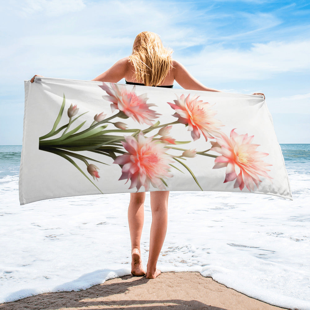 Cheddar Pinks Flower Beach Towel by Visual Verse - Image 2
