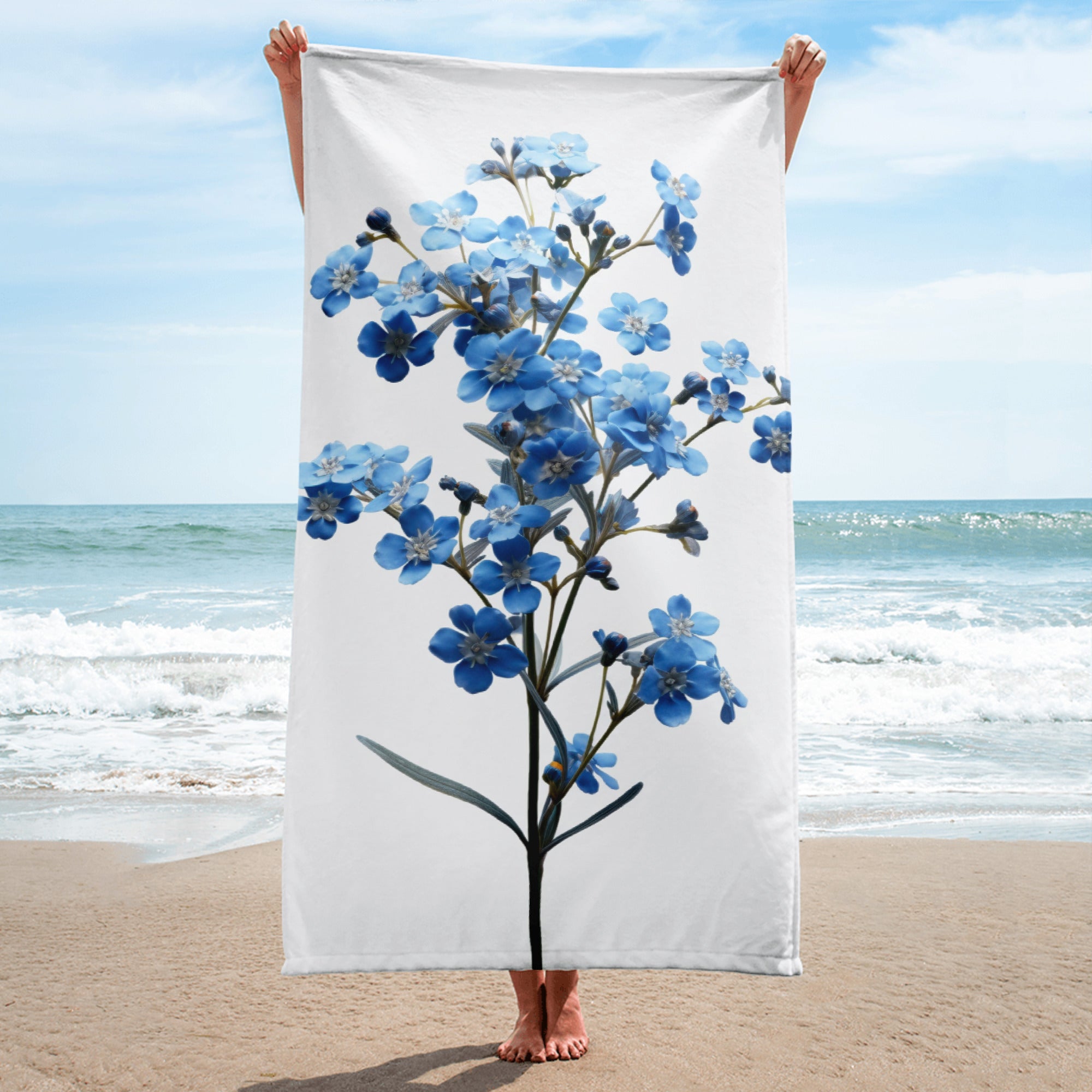 Chinese Forget-Me-Not Flower Beach Towel by Visual Verse - Image 1