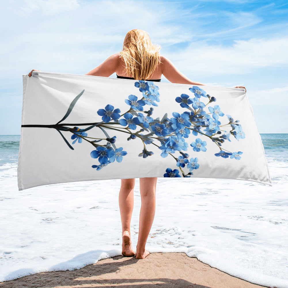 Chinese Forget-Me-Not Flower Beach Towel by Visual Verse - Image 2