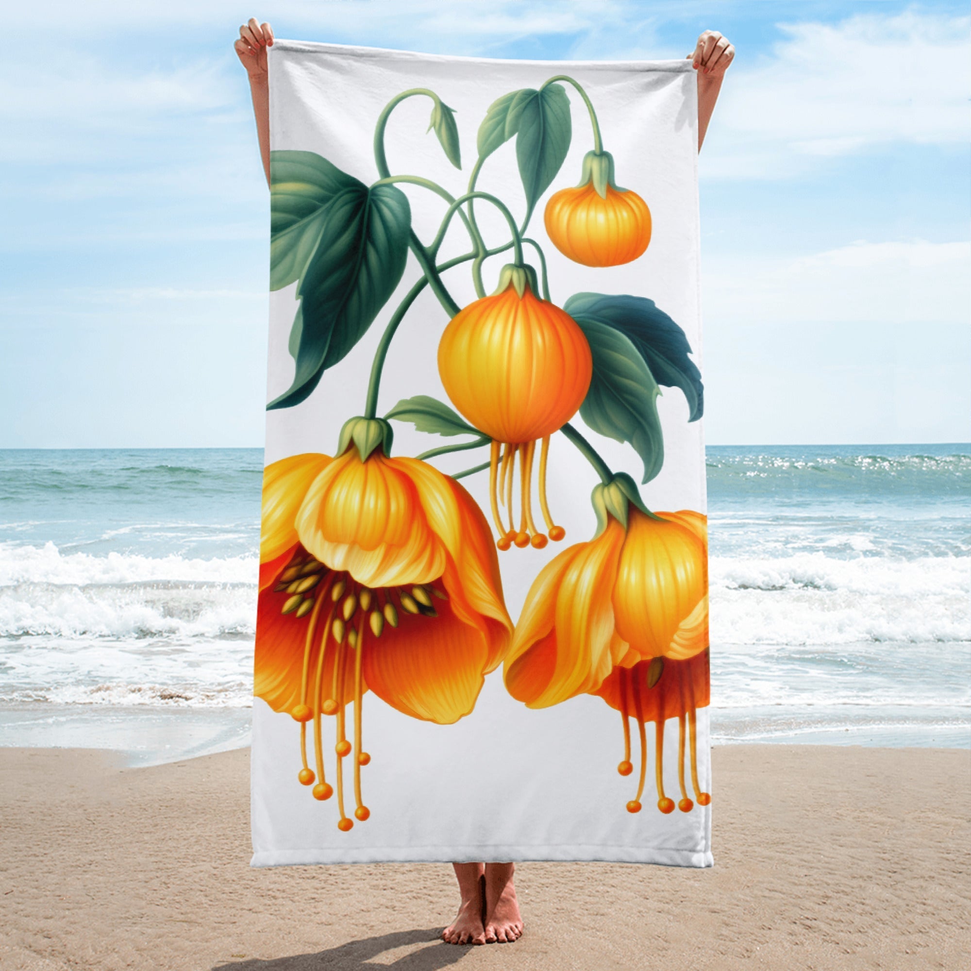 Chinese Lantern Flower Beach Towel by Visual Verse - Image 1