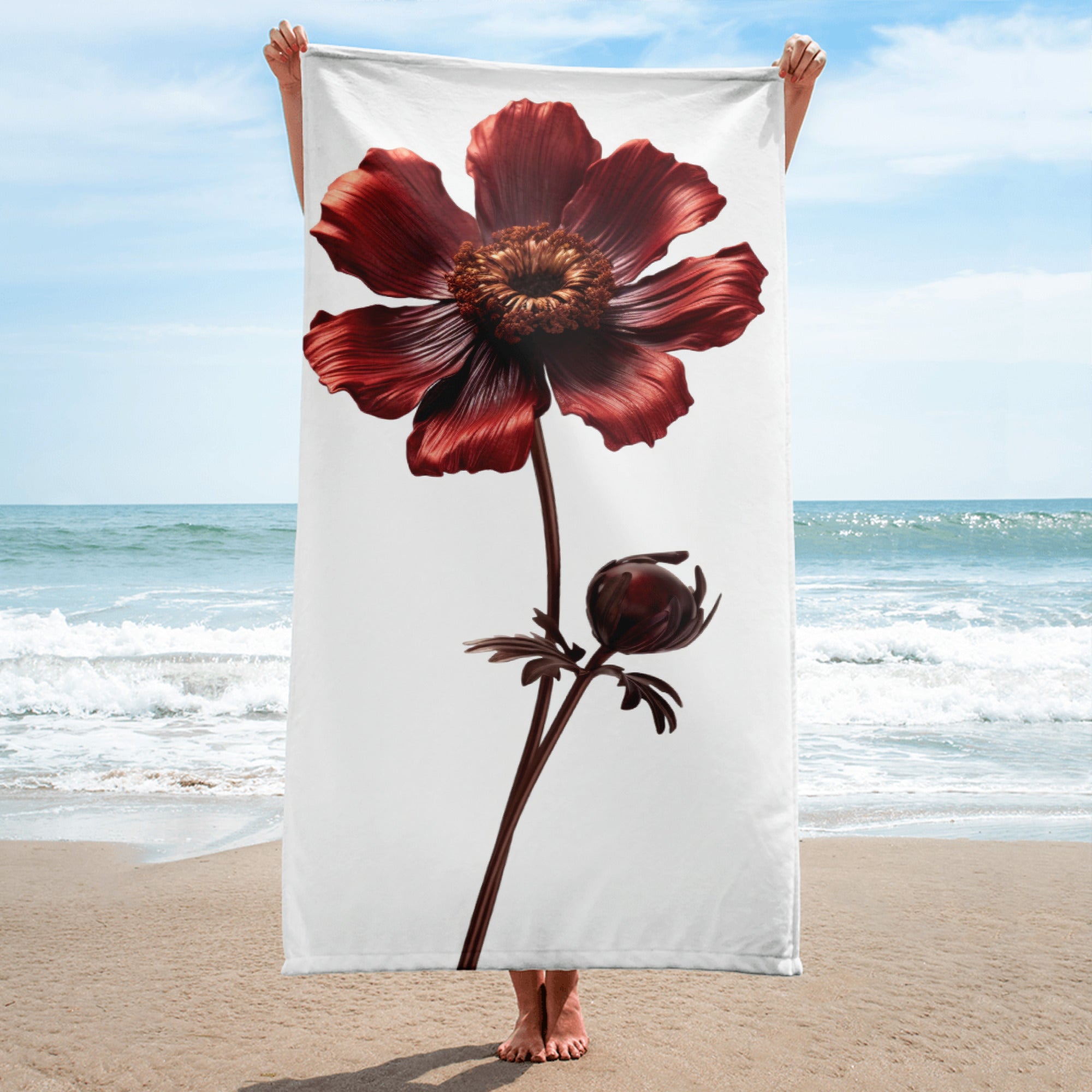 Chocolate Cosmos Flower Beach Towel by Visual Verse - Image 1