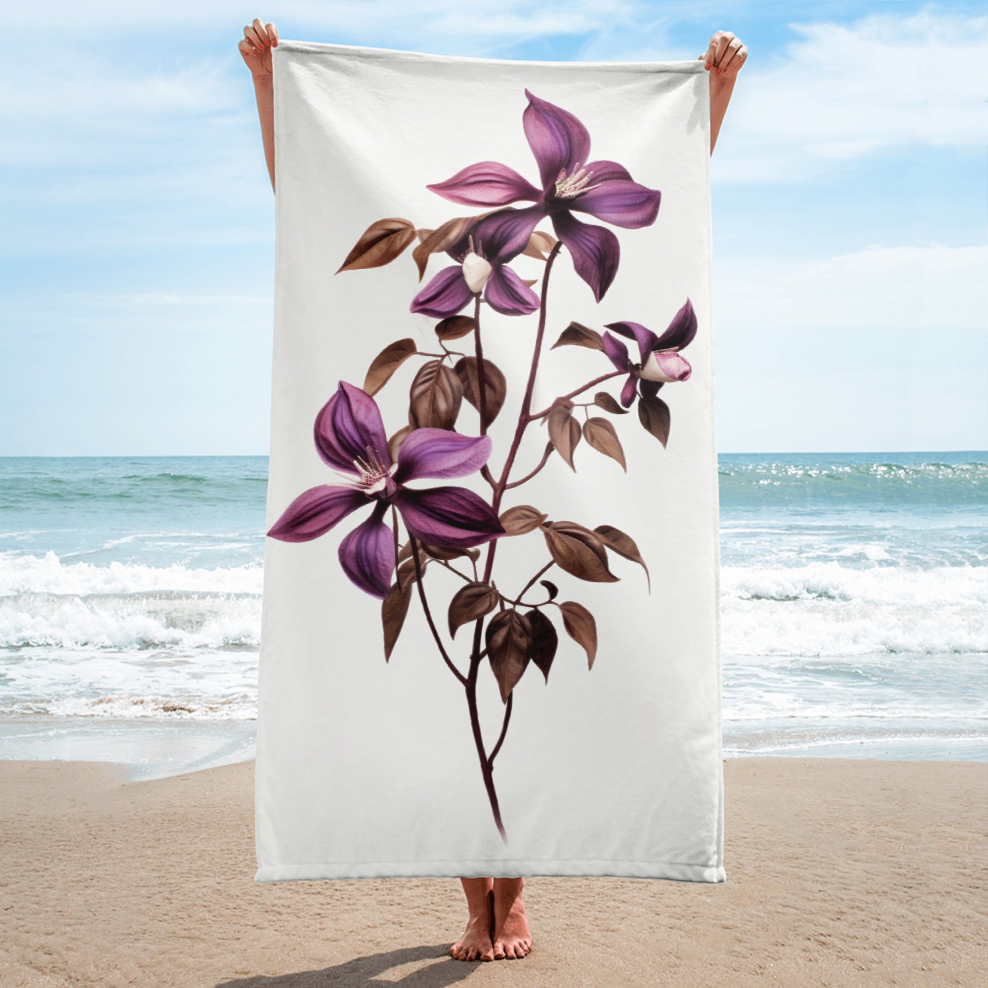 Chocolate Vine Flower Beach Towel by Visual Verse - Image 1