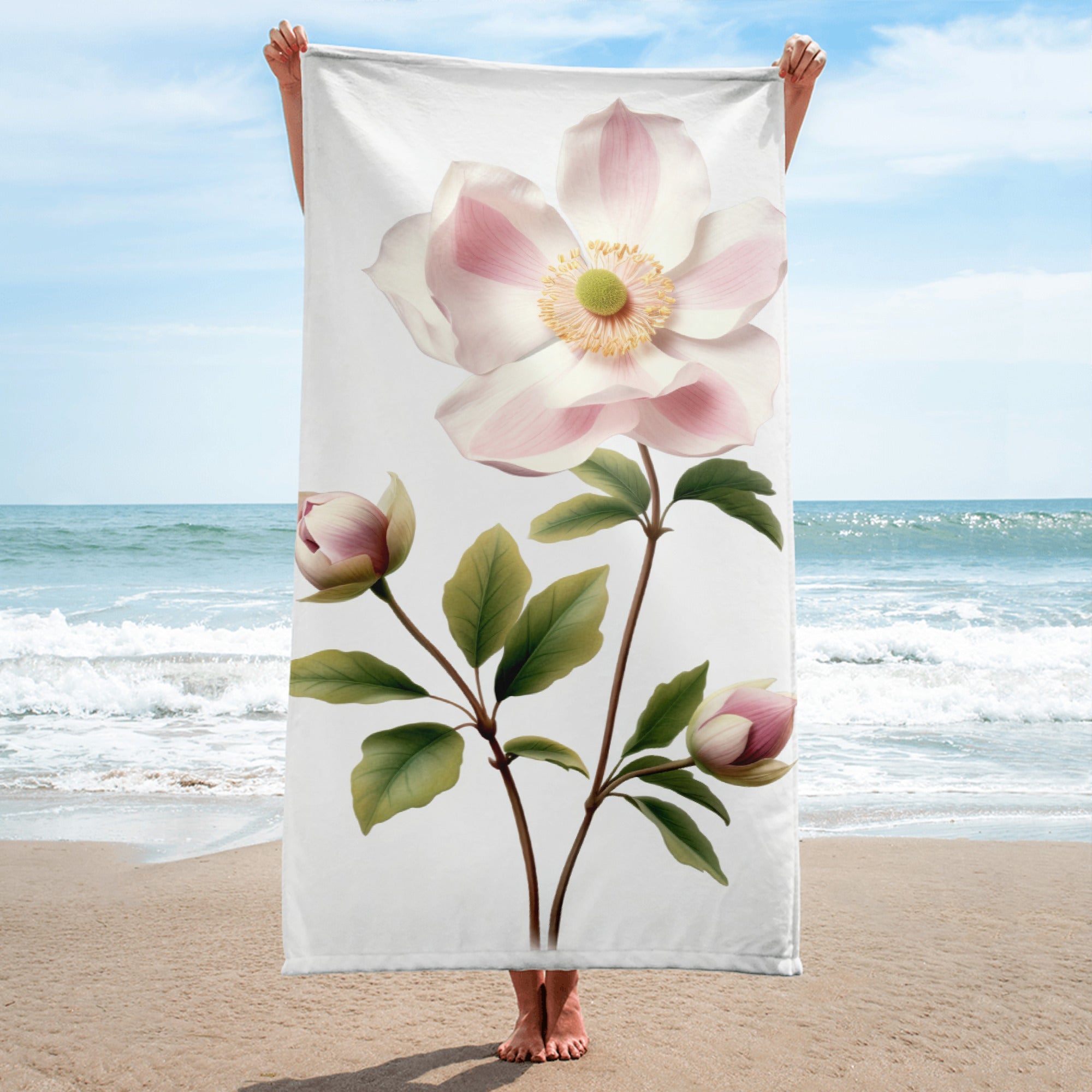 Christmas Rose Flower Beach Towel by Visual Verse - Image 1