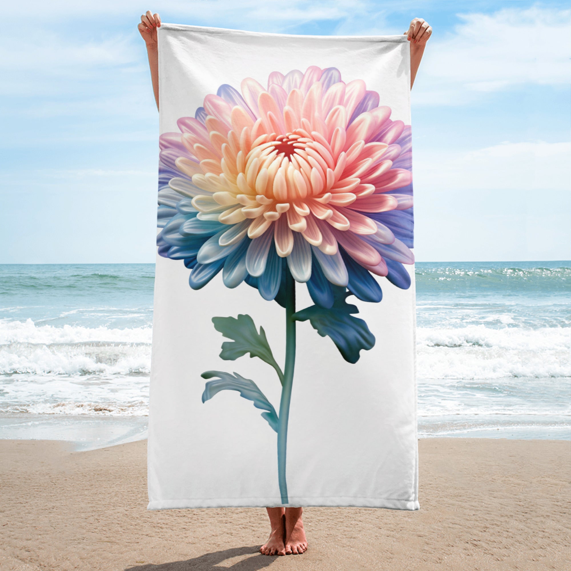 Chrysanthemum Flower Beach Towel by Visual Verse - Image 1