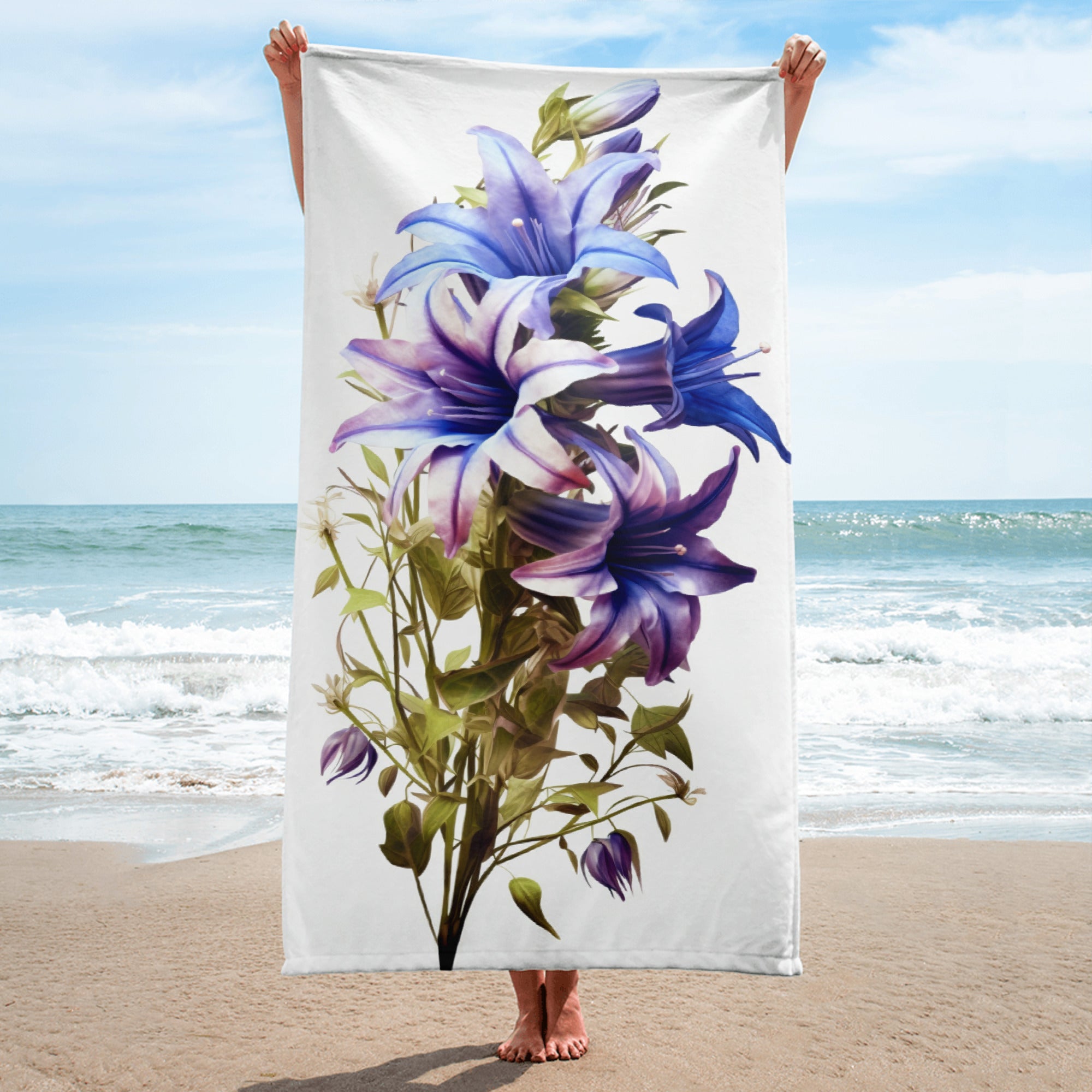 Clustered Bellflower Flower Beach Towel by Visual Verse - Image 1