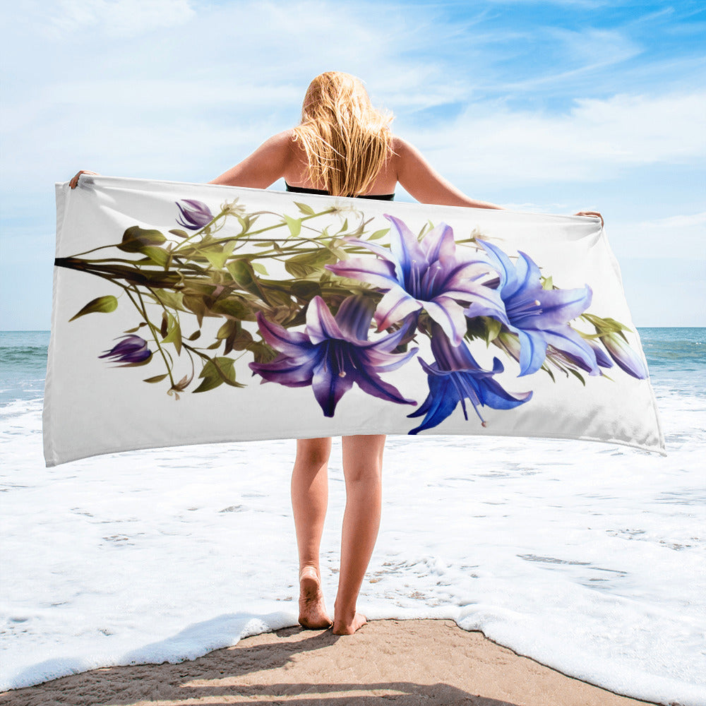 Clustered Bellflower Flower Beach Towel by Visual Verse - Image 2