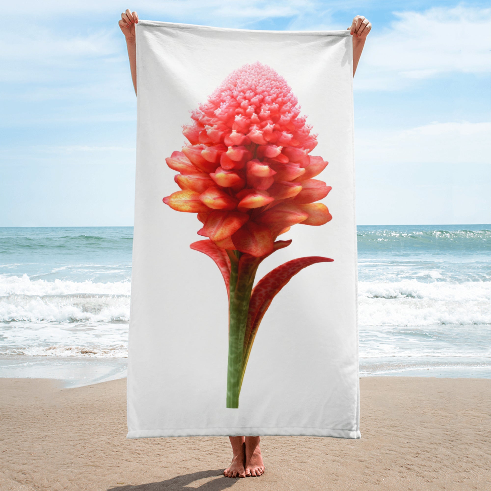 Cockscomb Flower Beach Towel by Visual Verse - Image 1