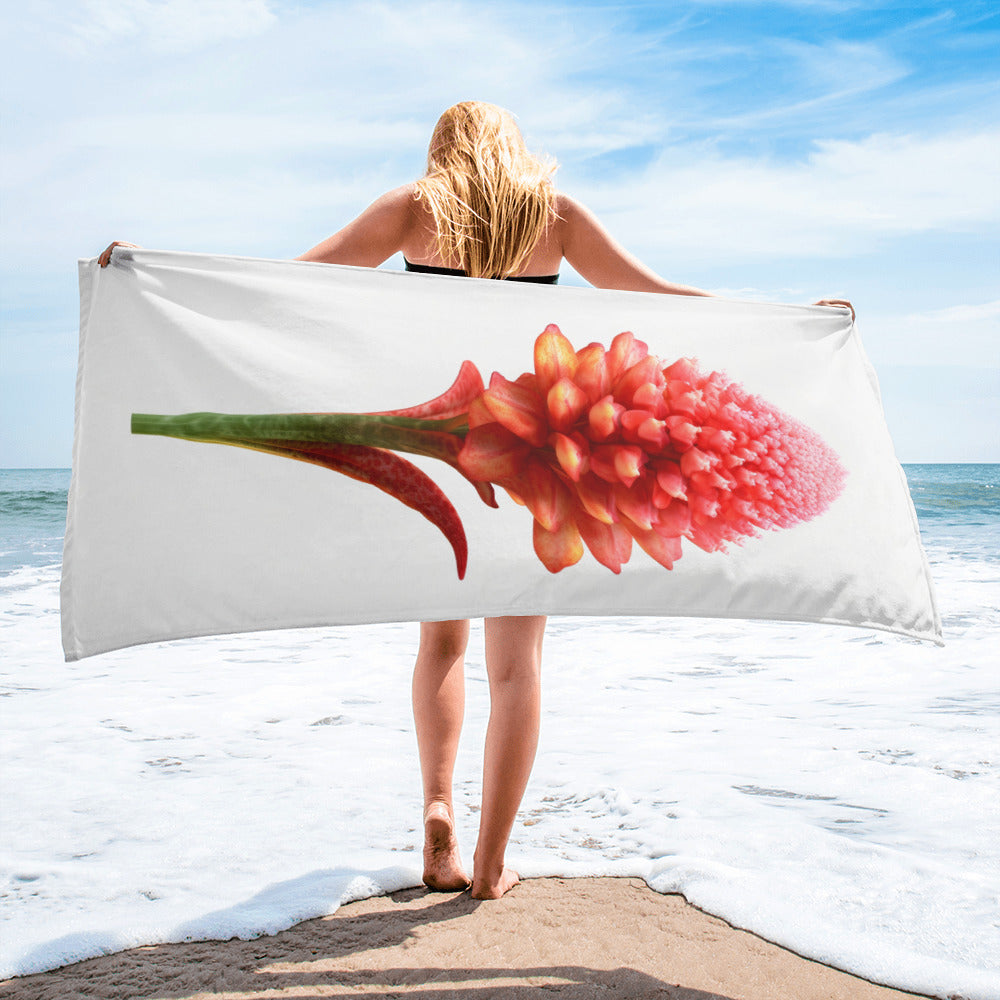 Cockscomb Flower Beach Towel by Visual Verse - Image 2