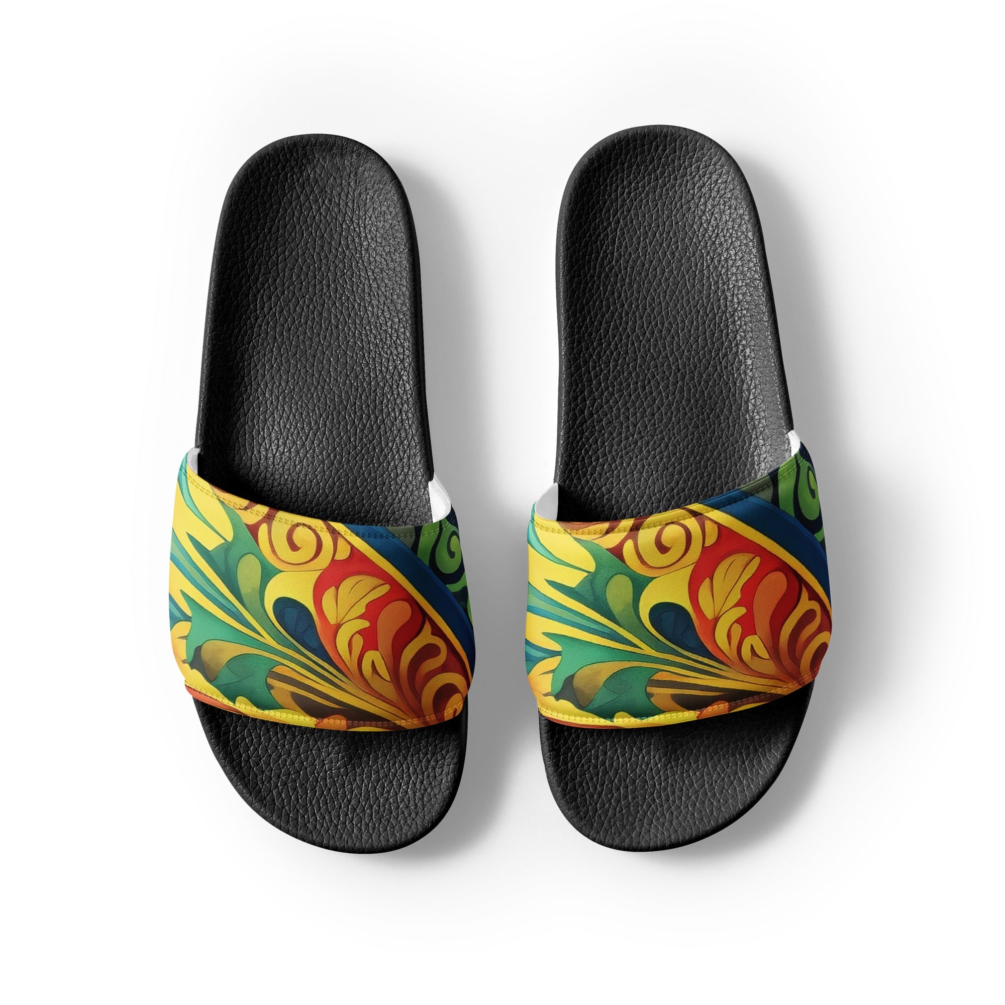 Colorful Insect Wings Men's Slides - Draw Inspiration by Visual Verse - Image 2