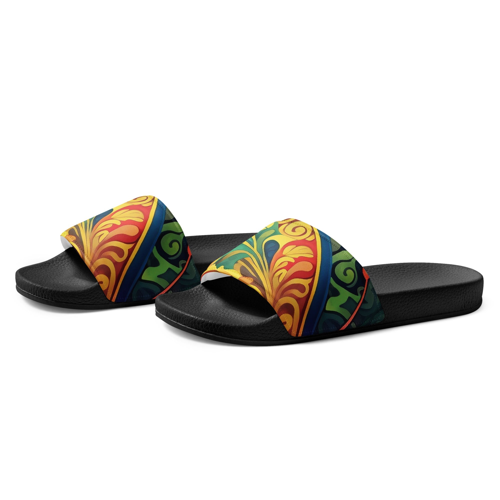 Colorful Insect Wings Men's Slides - Draw Inspiration by Visual Verse - Image 3