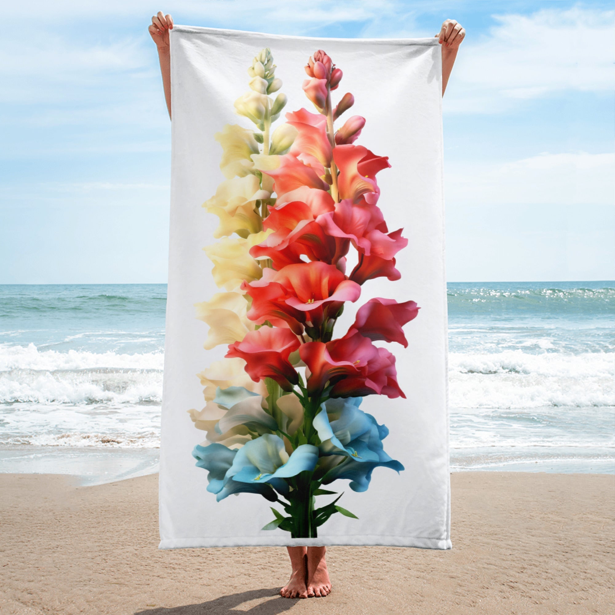 Colorful Snapdragon Flower Beach Towel by Visual Verse - Image 1