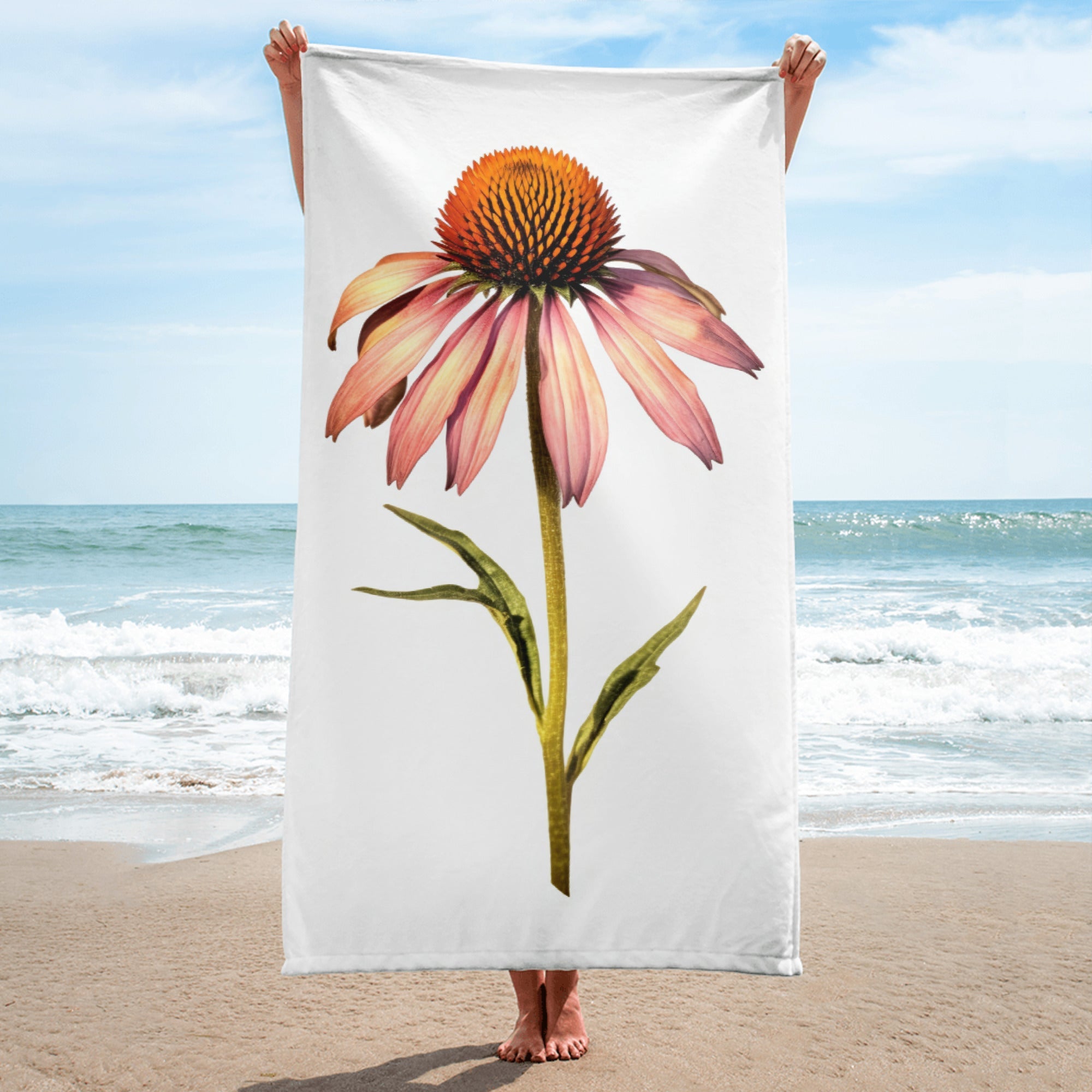 Coneflower Flower Beach Towel by Visual Verse - Image 1