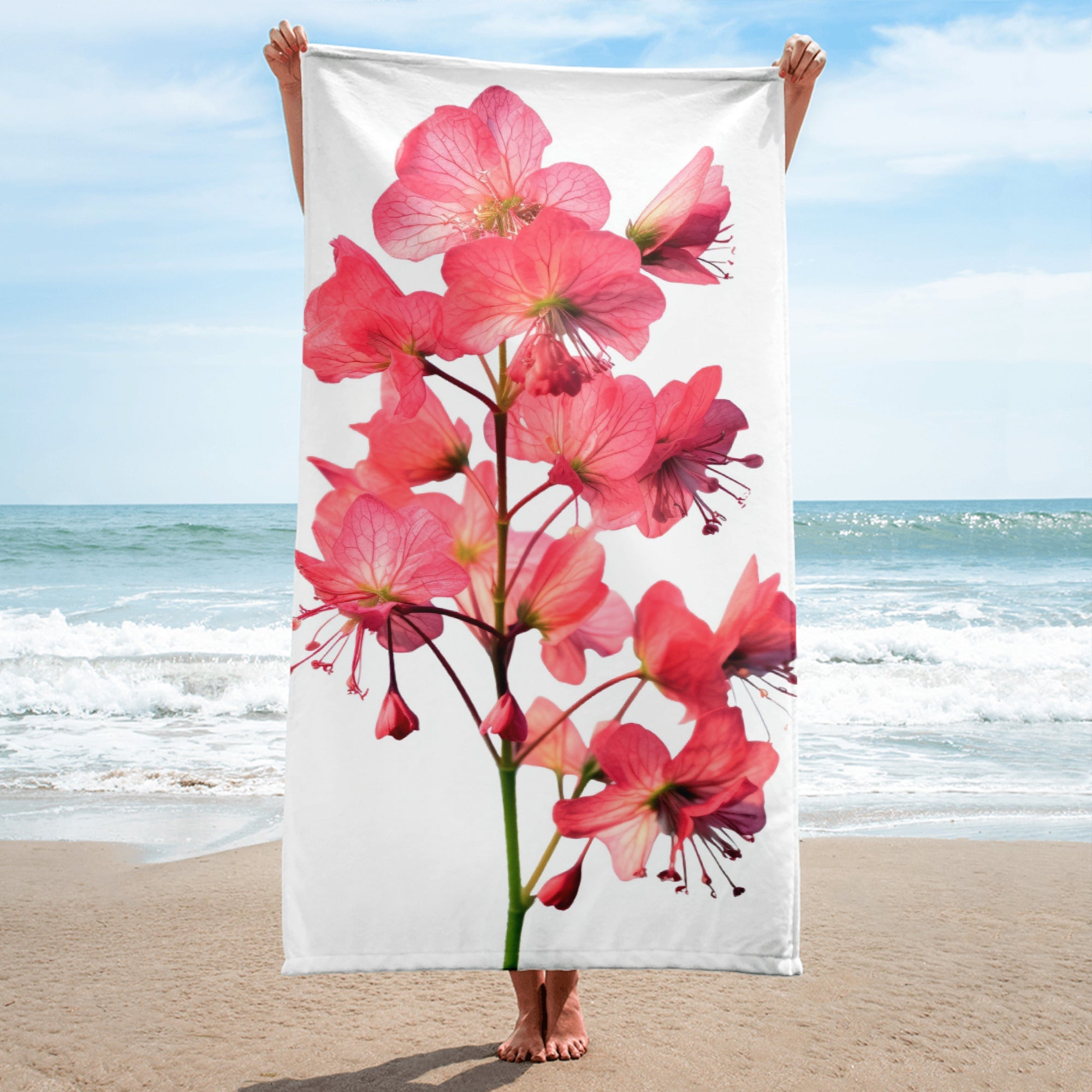 Coral Bells Carnival Watermelon Flower Beach Towel by Visual Verse - Image 1