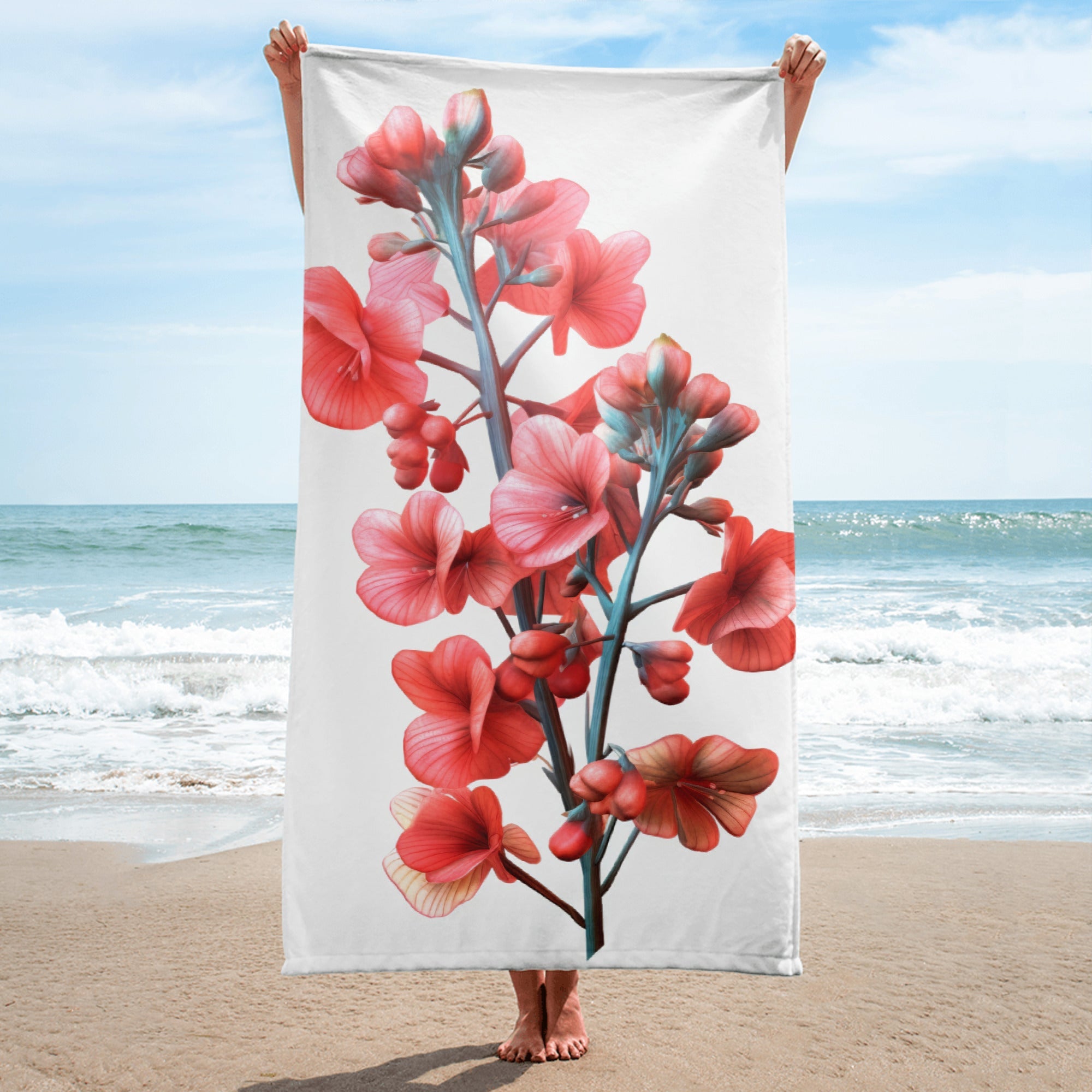 Coral Bells Flower Beach Towel by Visual Verse - Image 1