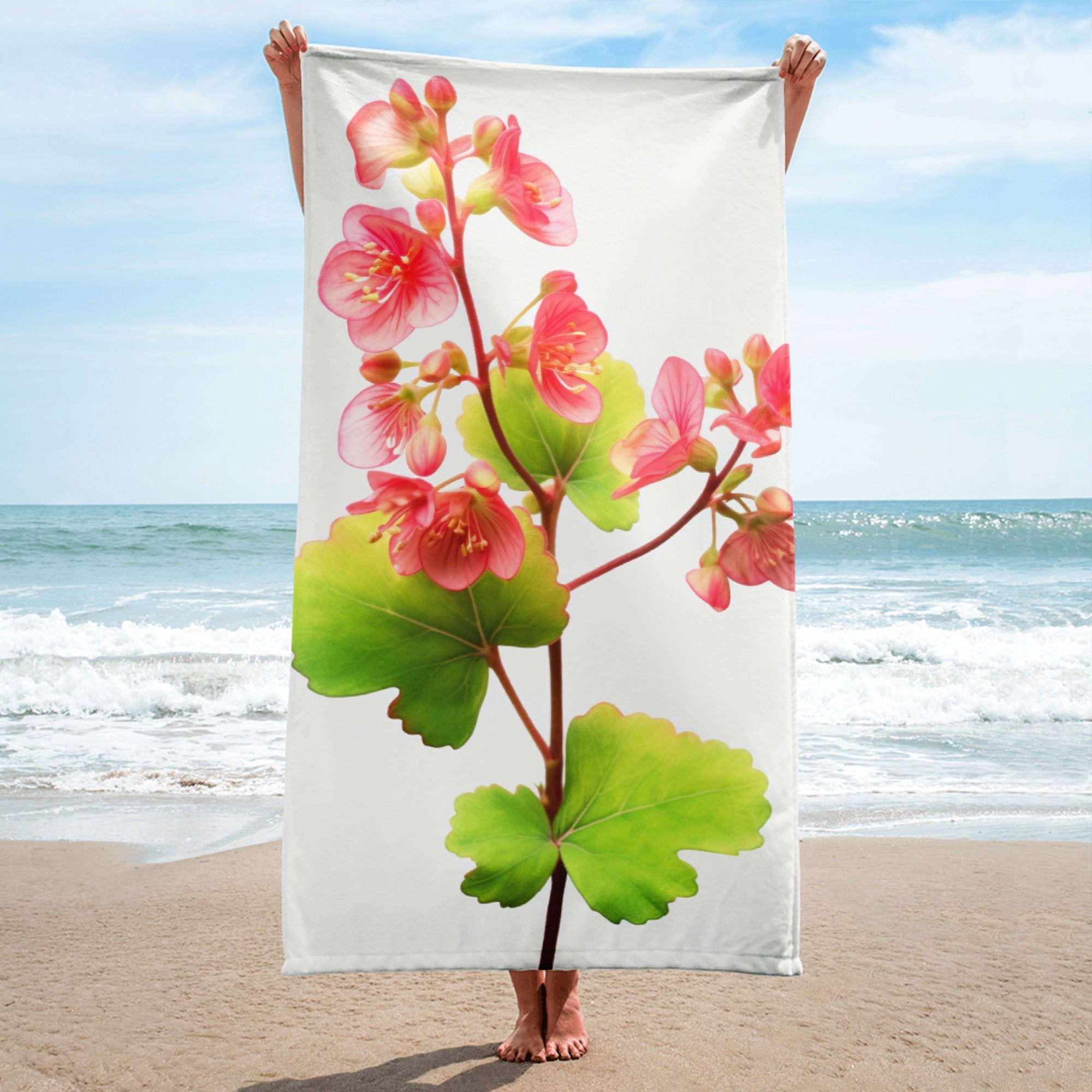 Coral Bells Lime Marmalade Flower Beach Towel by Visual Verse - Image 1