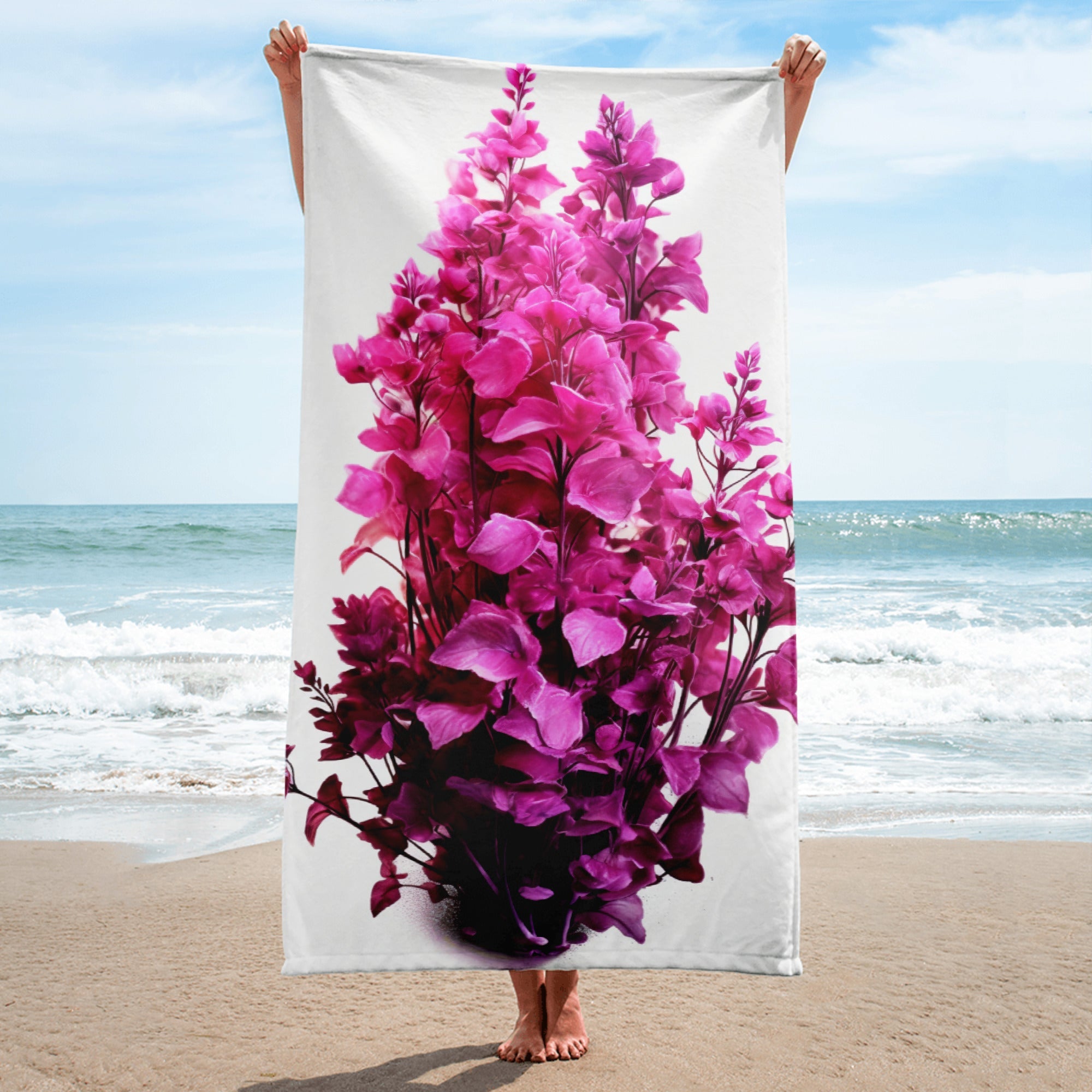 Coral Bells Palace Purple Flower Beach Towel by Visual Verse - Image 1
