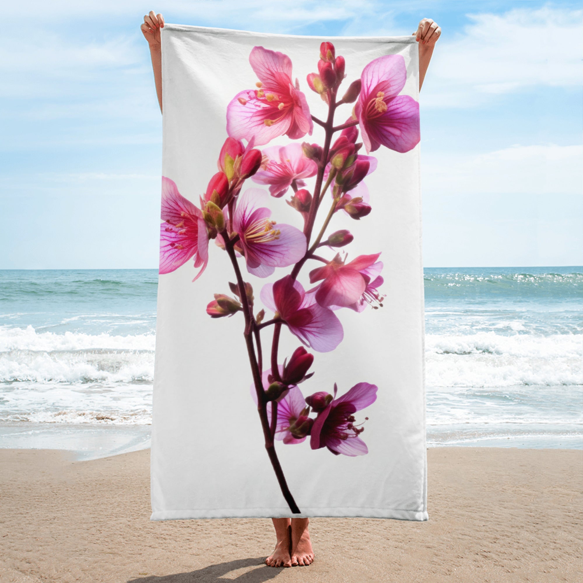 Coral Bells Plum Pudding Flower Beach Towel by Visual Verse - Image 1