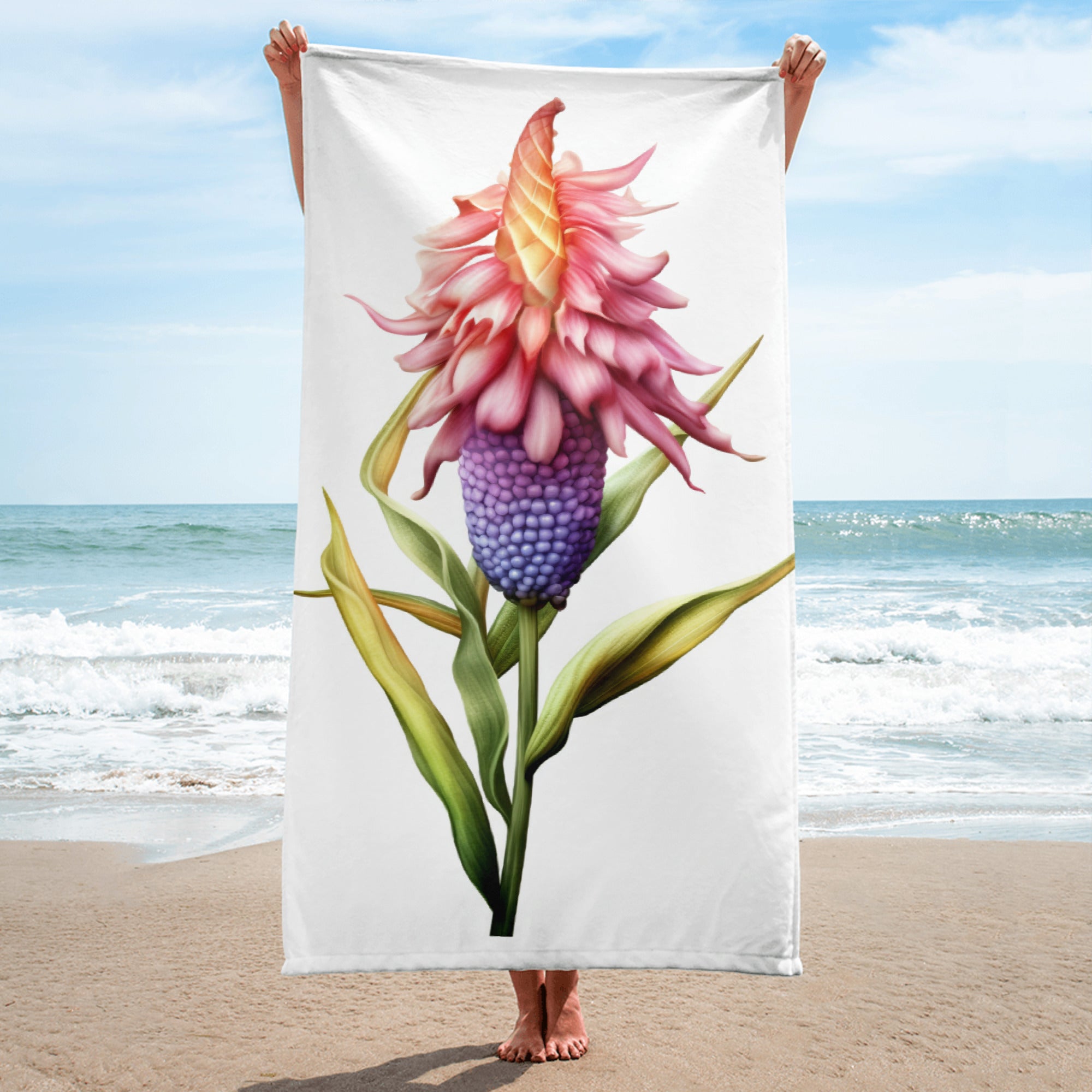 Corn Cockle Flower Beach Towel by Visual Verse - Image 1