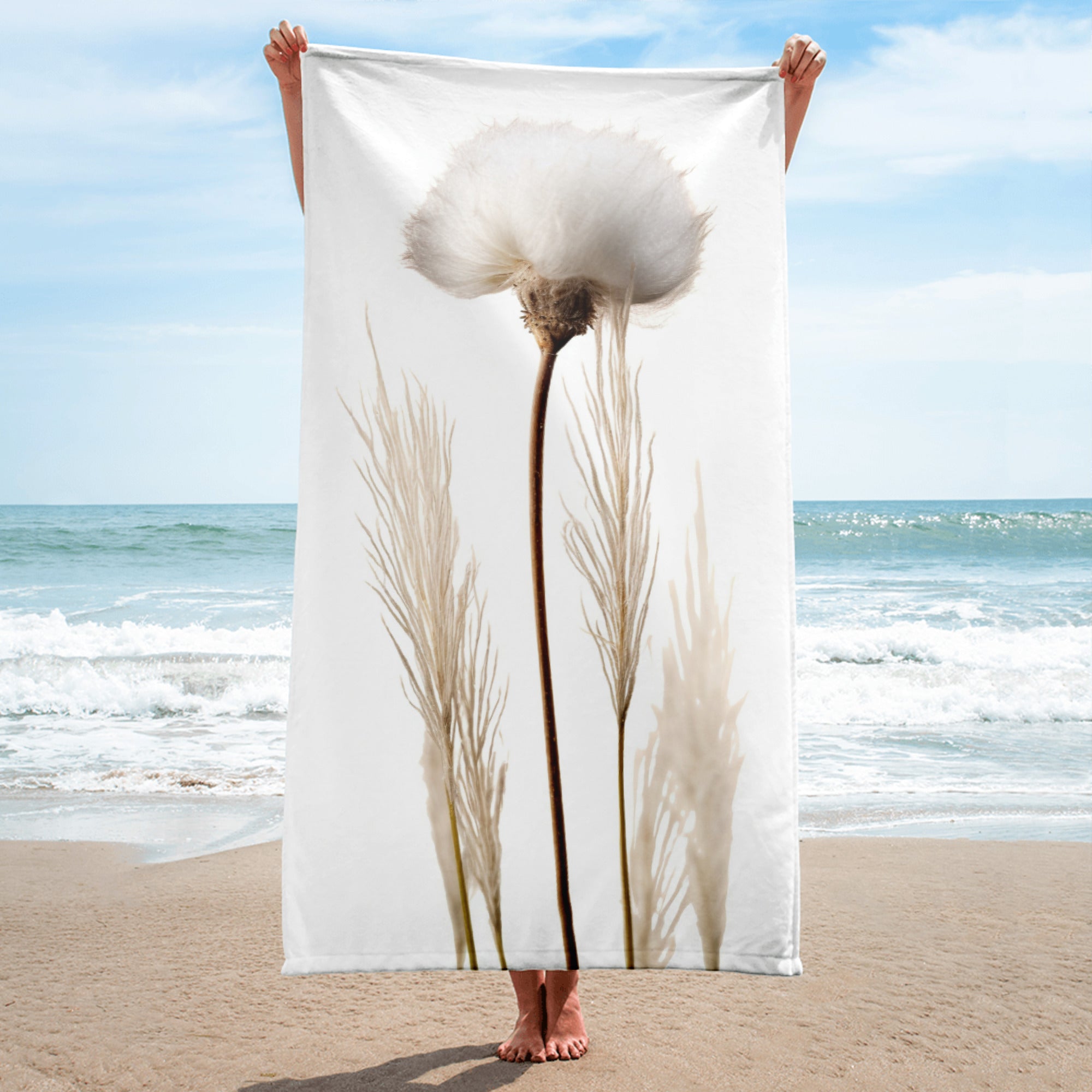 Cotton Grass Flower Beach Towel by Visual Verse - Image 1