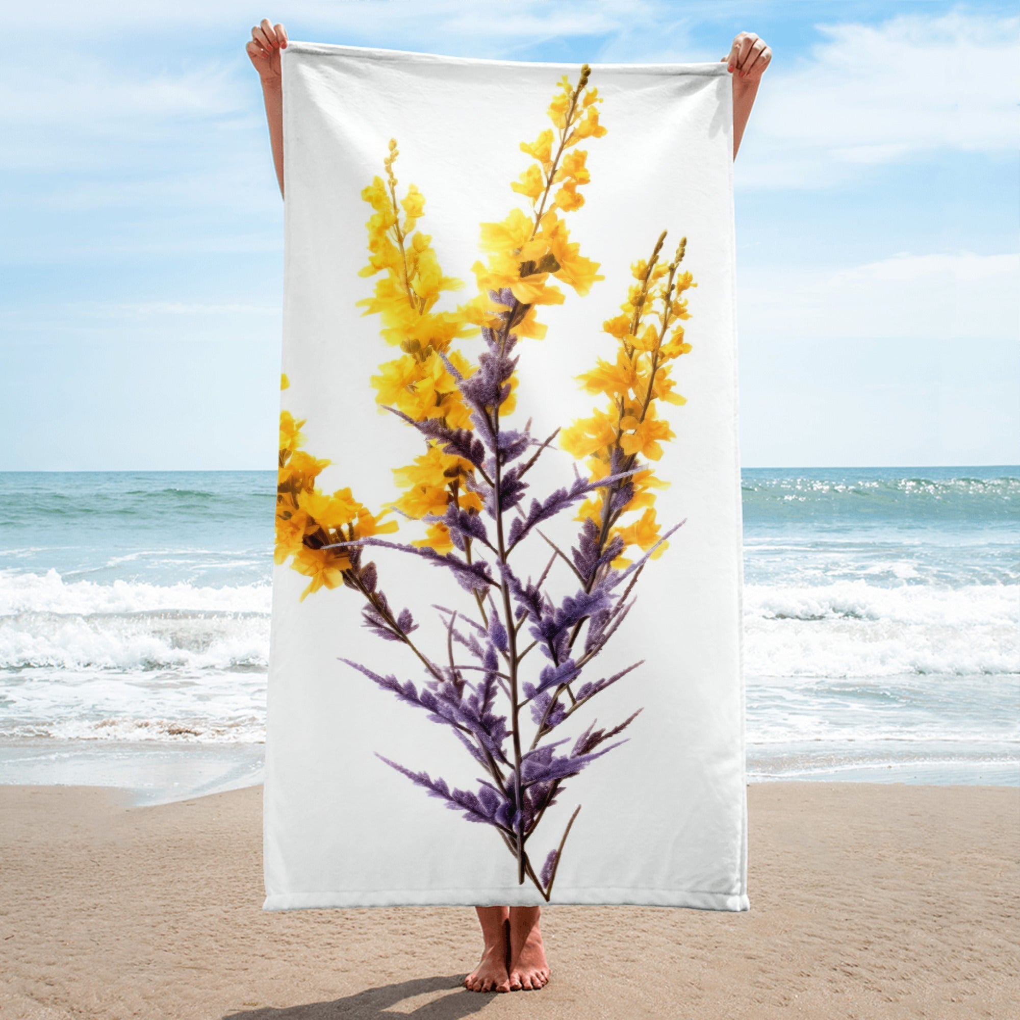 Cotton Lavender Flower Beach Towel by Visual Verse - Image 1