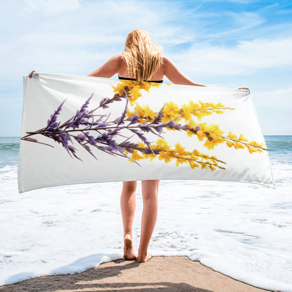 Cotton Lavender Flower Beach Towel by Visual Verse - Image 2
