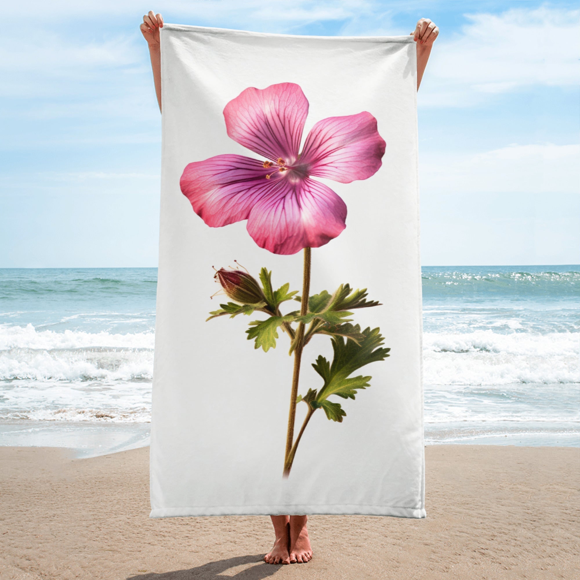 Cranesbill Flower Beach Towel by Visual Verse - Image 1