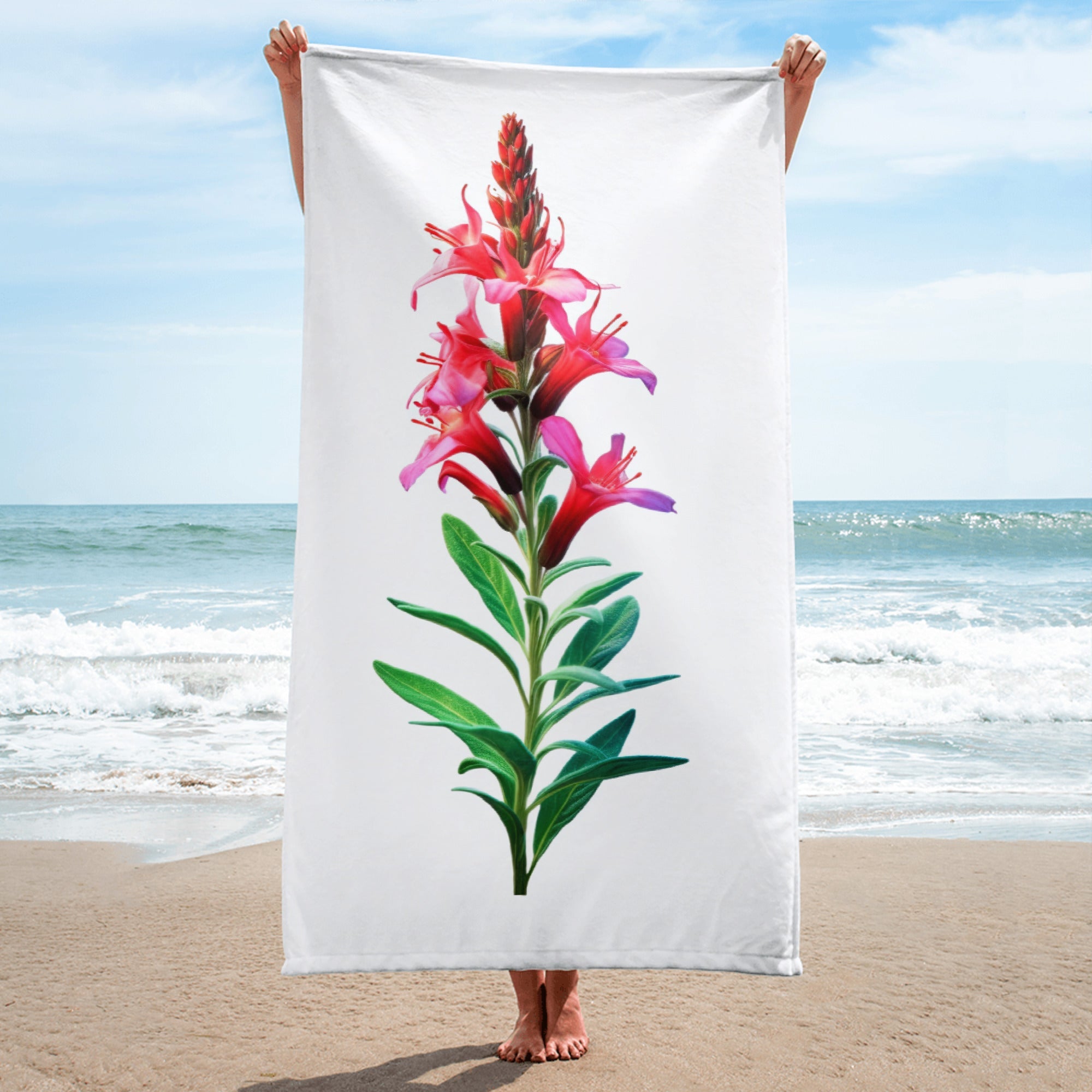 Cuphea Flower Beach Towel by Visual Verse - Image 1