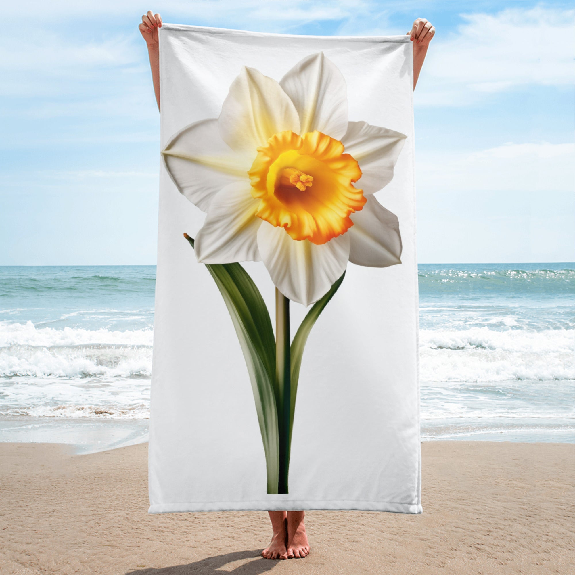 Daffodil Flower Beach Towel by Visual Verse - Image 1