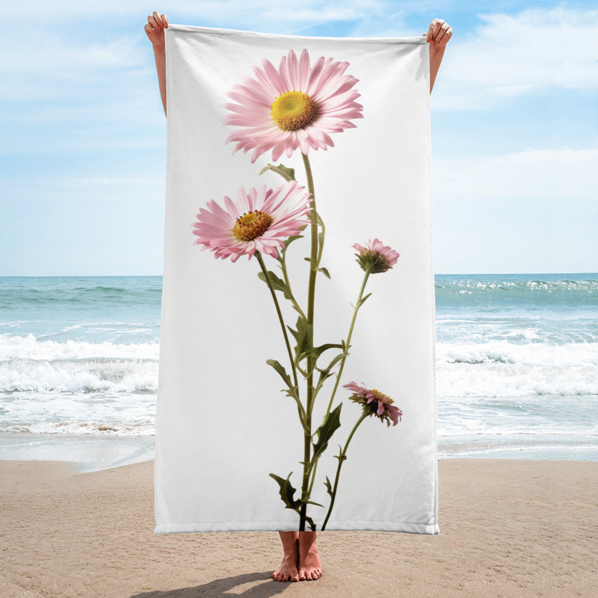 Daisy Fleabane Flower Beach Towel by Visual Verse - Image 1
