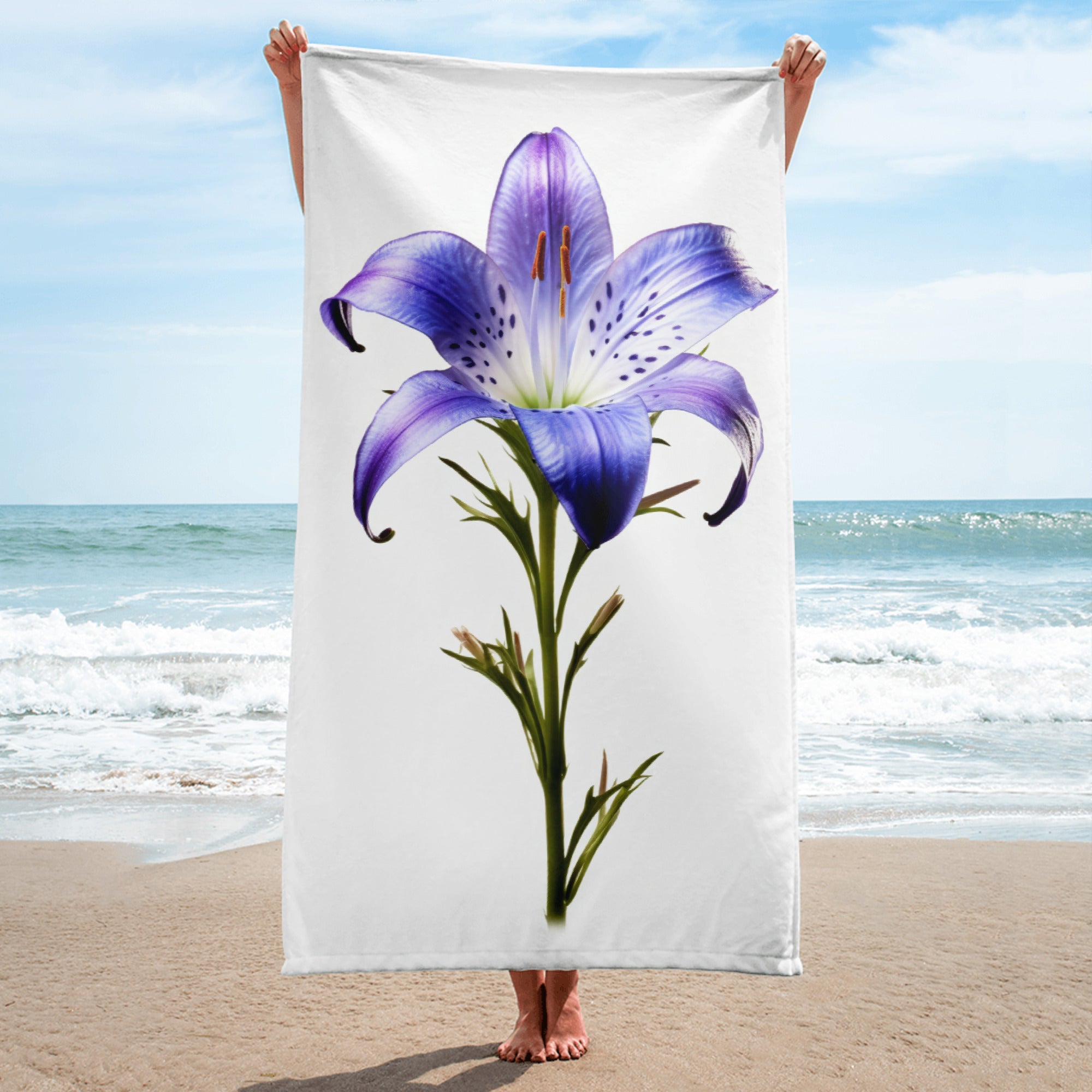 Dalmatian Bellflower Flower Beach Towel by Visual Verse - Image 1