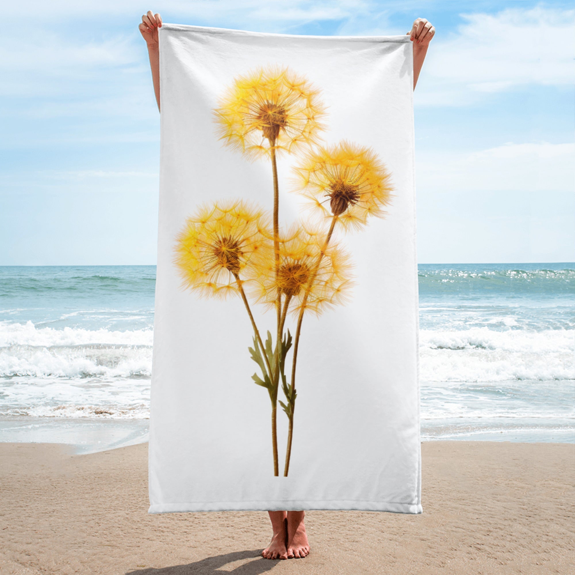 Dandelion Clocks Flower Beach Towel by Visual Verse - Image 1