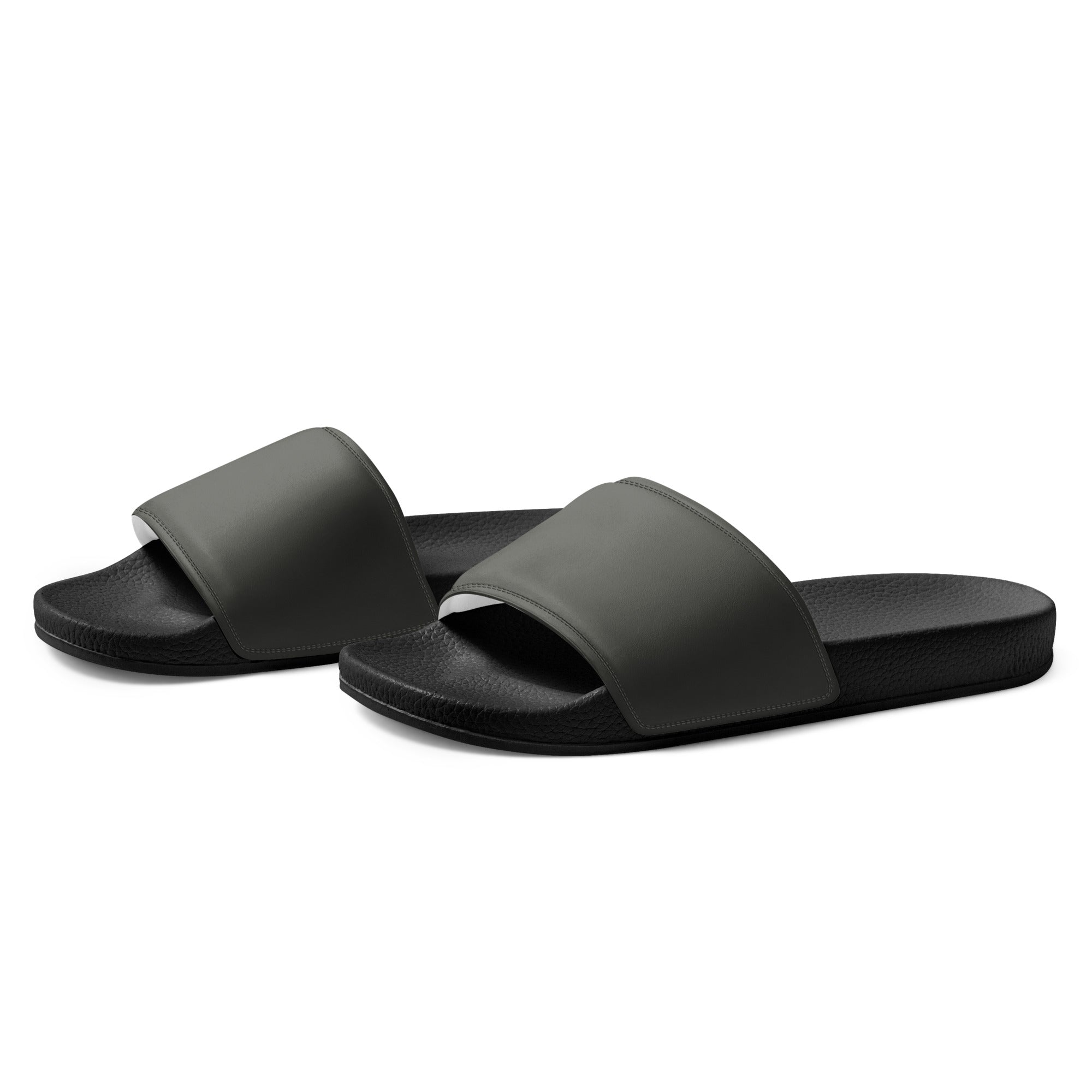 Dark Olivish Gray Color Men's Slides by Visual Verse - Image 3