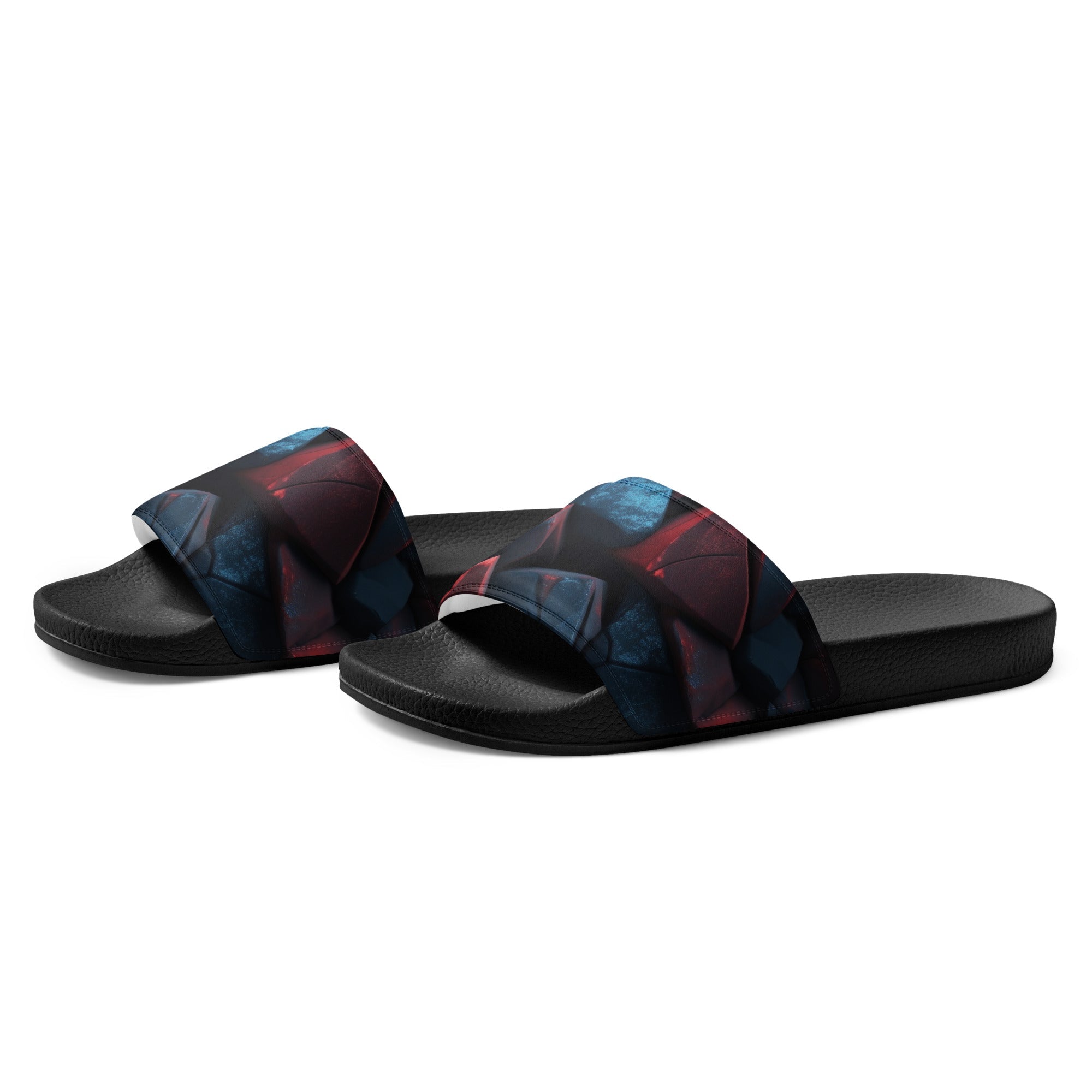 Dark Red Blue Rocks Men's Slides by Visual Verse - Image 3