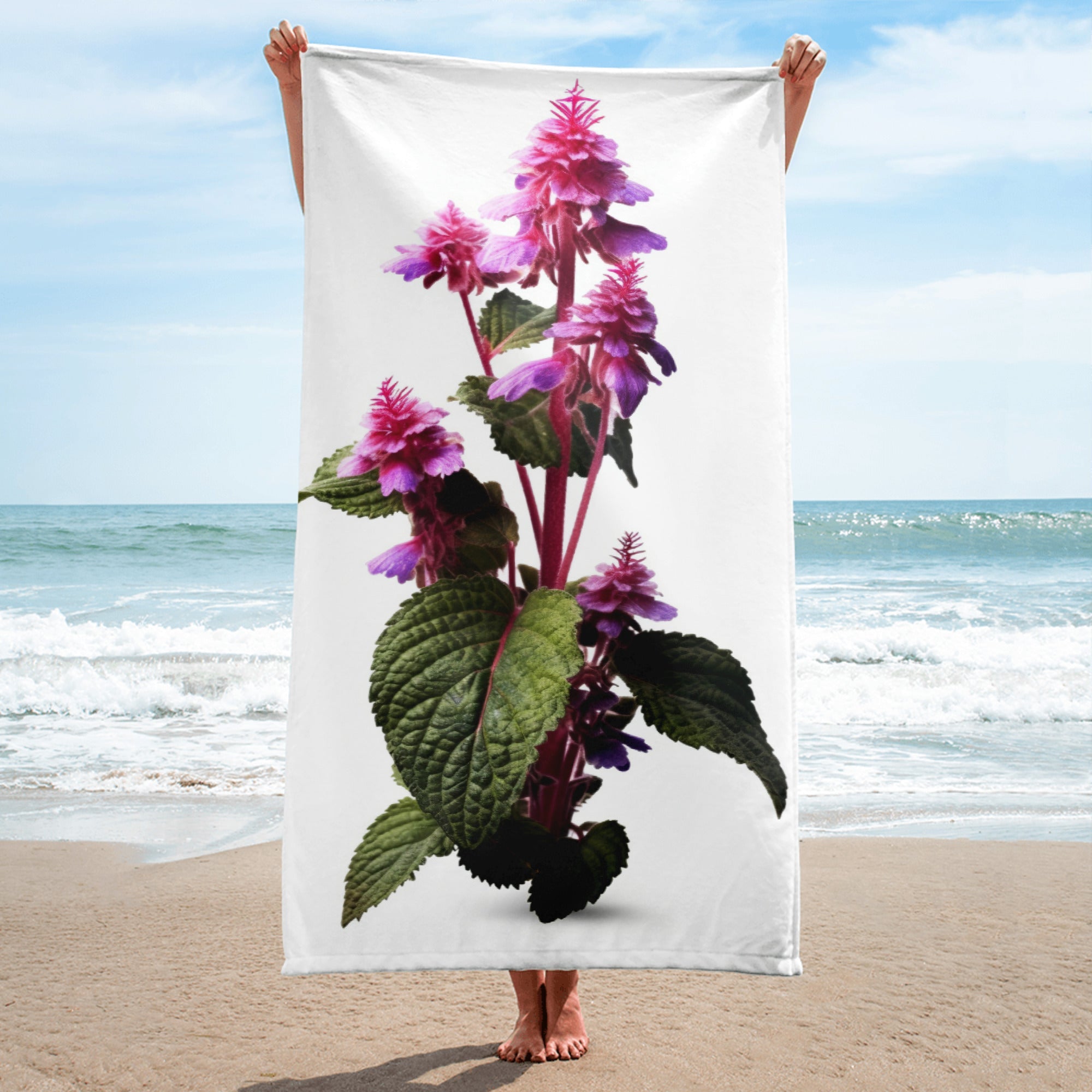 Dead Nettle Flower Beach Towel by Visual Verse - Image 1