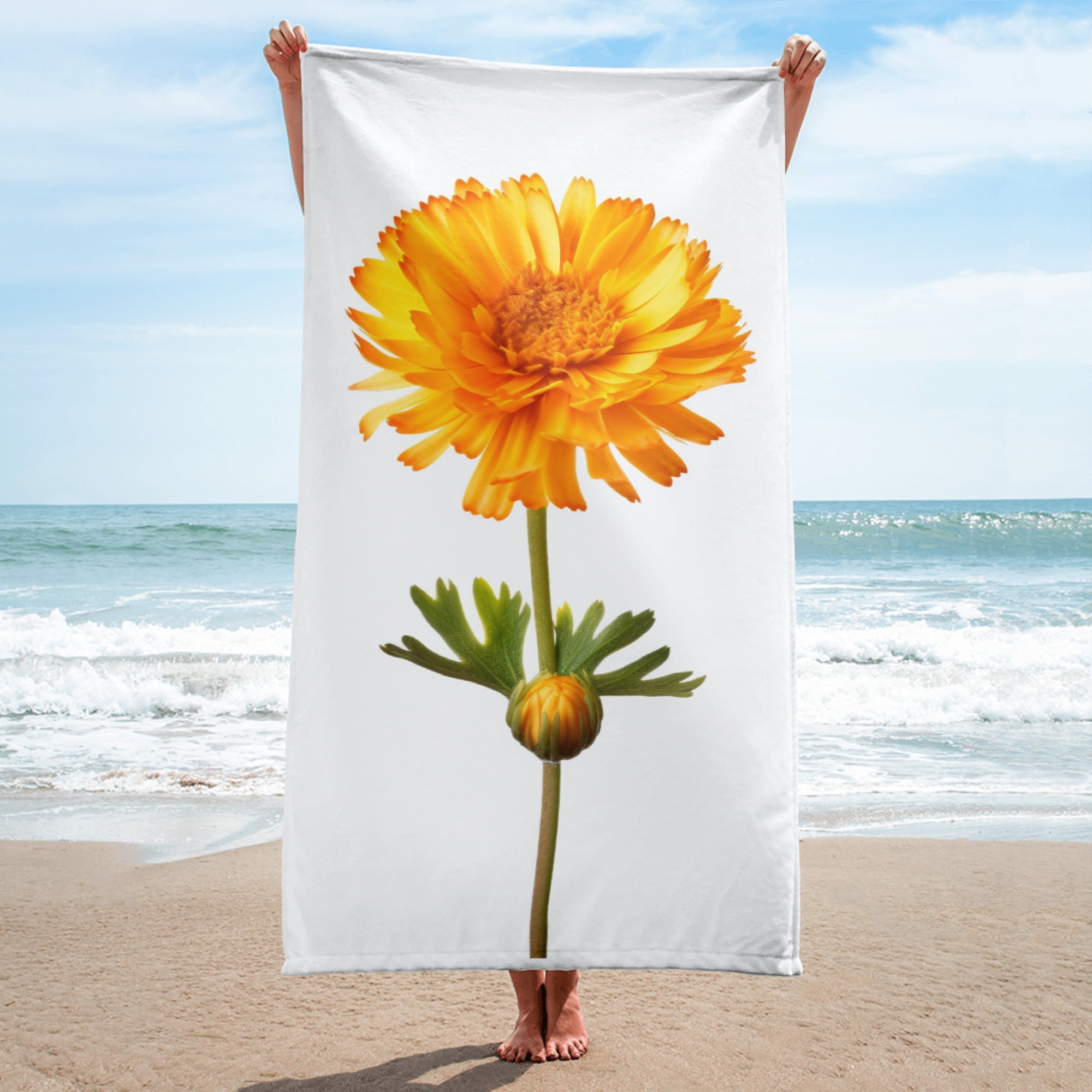 Desert Marigold Flower Beach Towel by Visual Verse - Image 1
