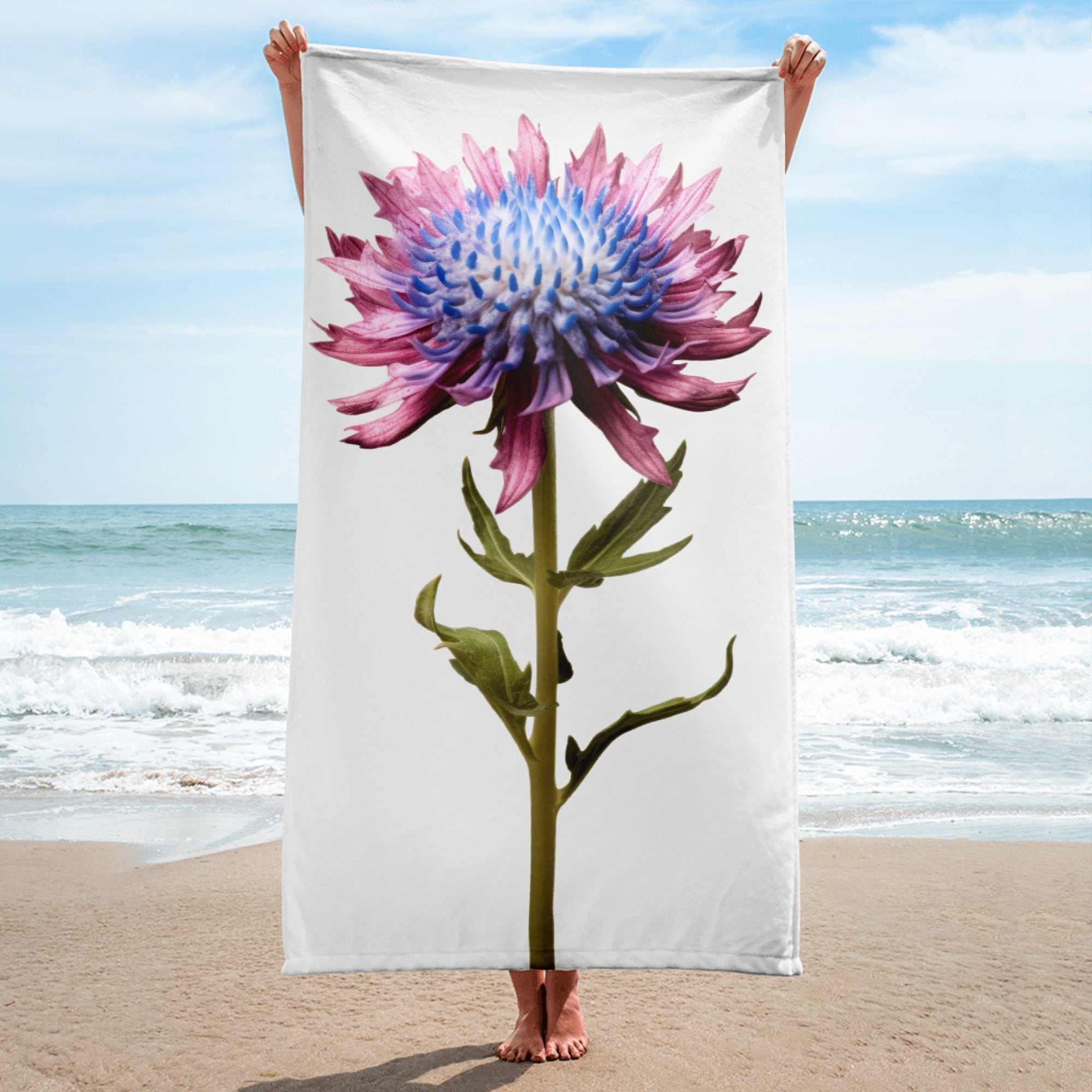 Devils Bit Scabious Flower Beach Towel by Visual Verse - Image 1