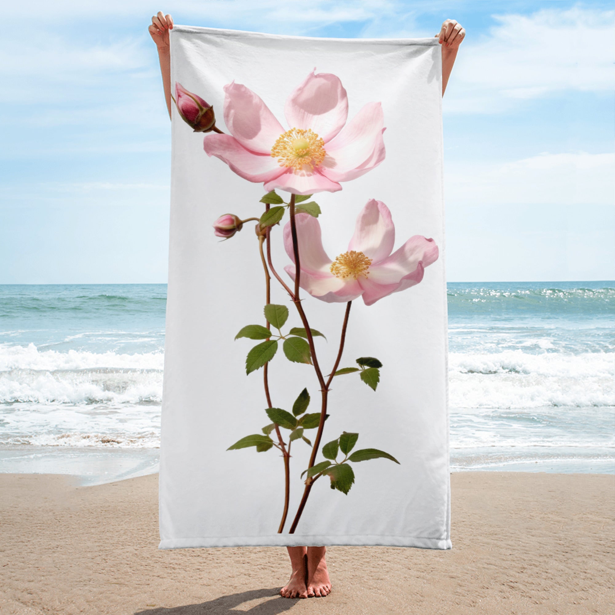 Dog Rose Flower Beach Towel by Visual Verse - Image 1