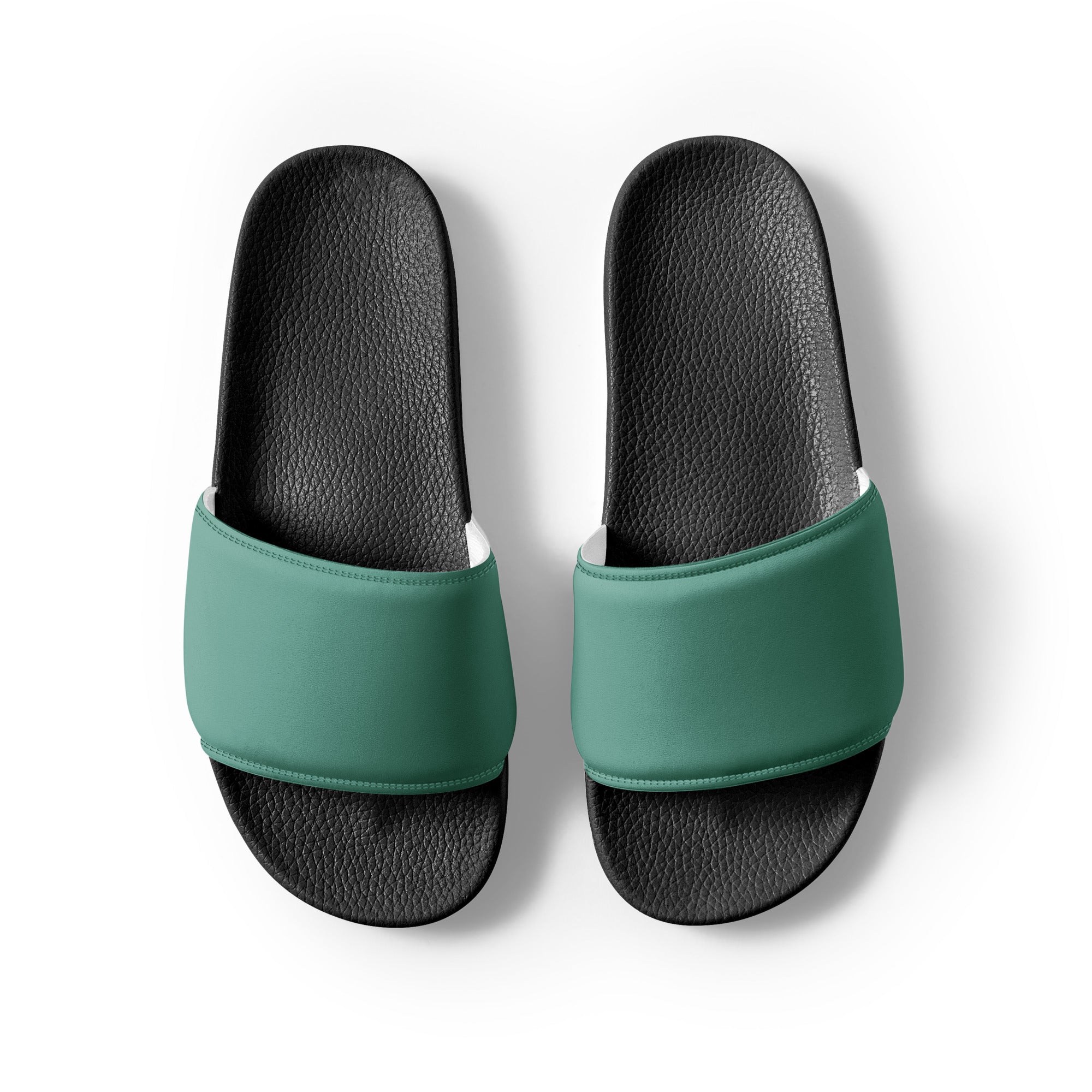 Dull Teal Color Men's Slides by Visual Verse - Image 2