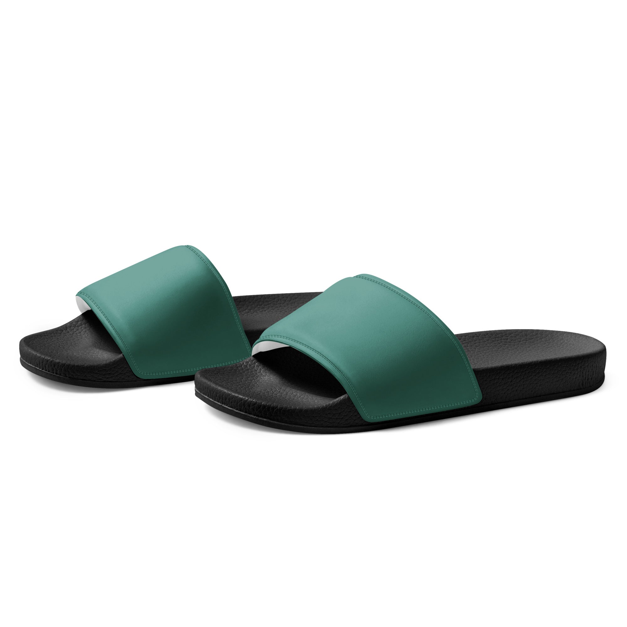 Dusty Teal Color Men's Slides by Visual Verse - Image 3